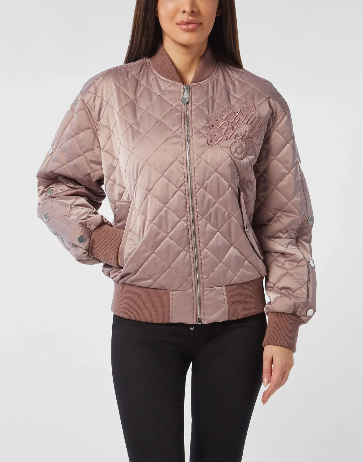 Nylon Oversize Bomber Matelasse Diamond Signature, цвет: Розовый