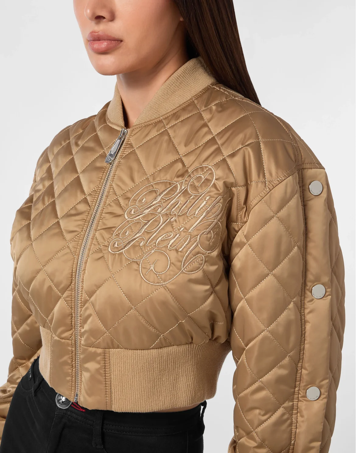 Nylon Cropped Oversize Bomber Matelasse Diamond Signature, цвет: Бежевый