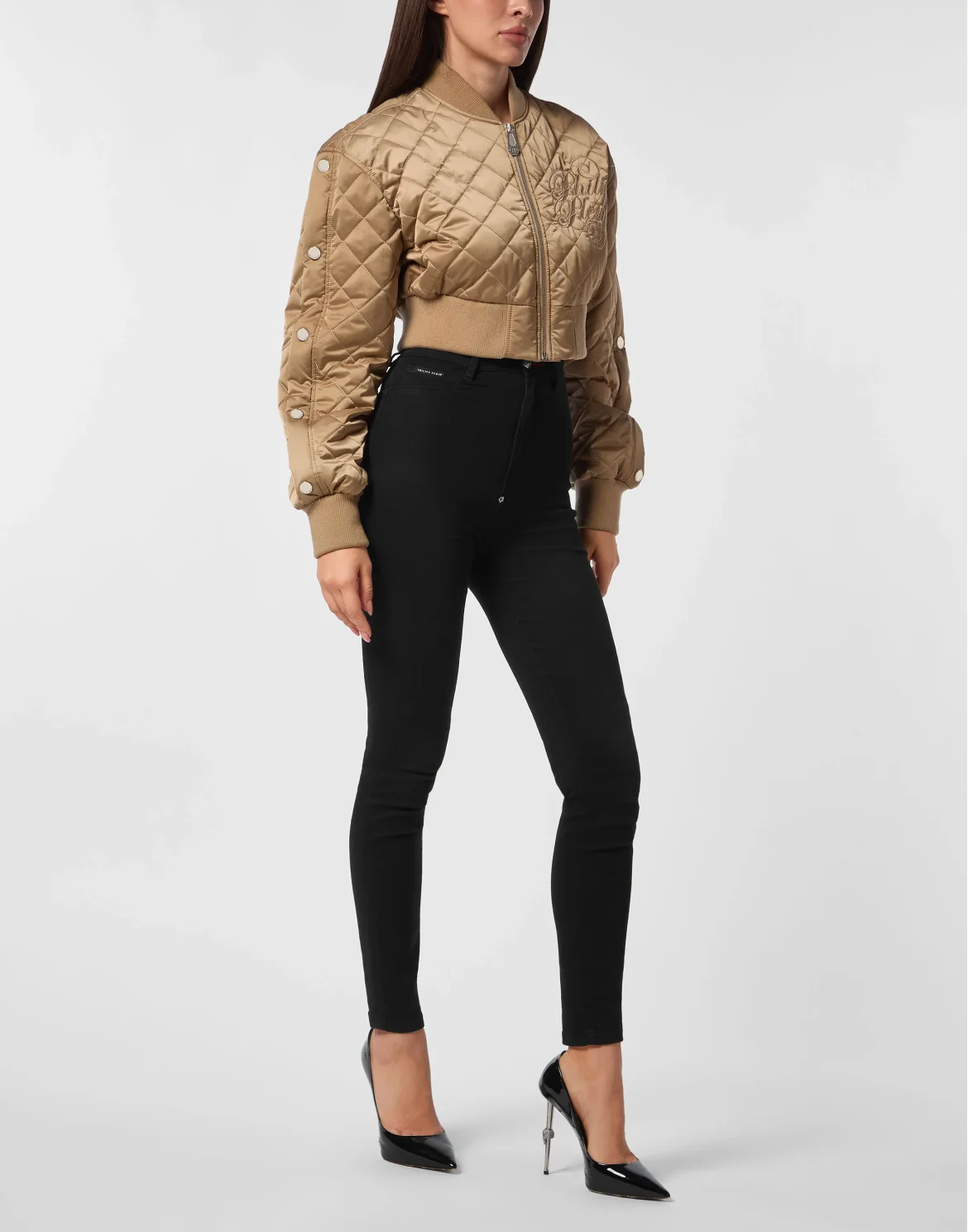 Nylon Cropped Oversize Bomber Matelasse Diamond Signature, цвет: Бежевый