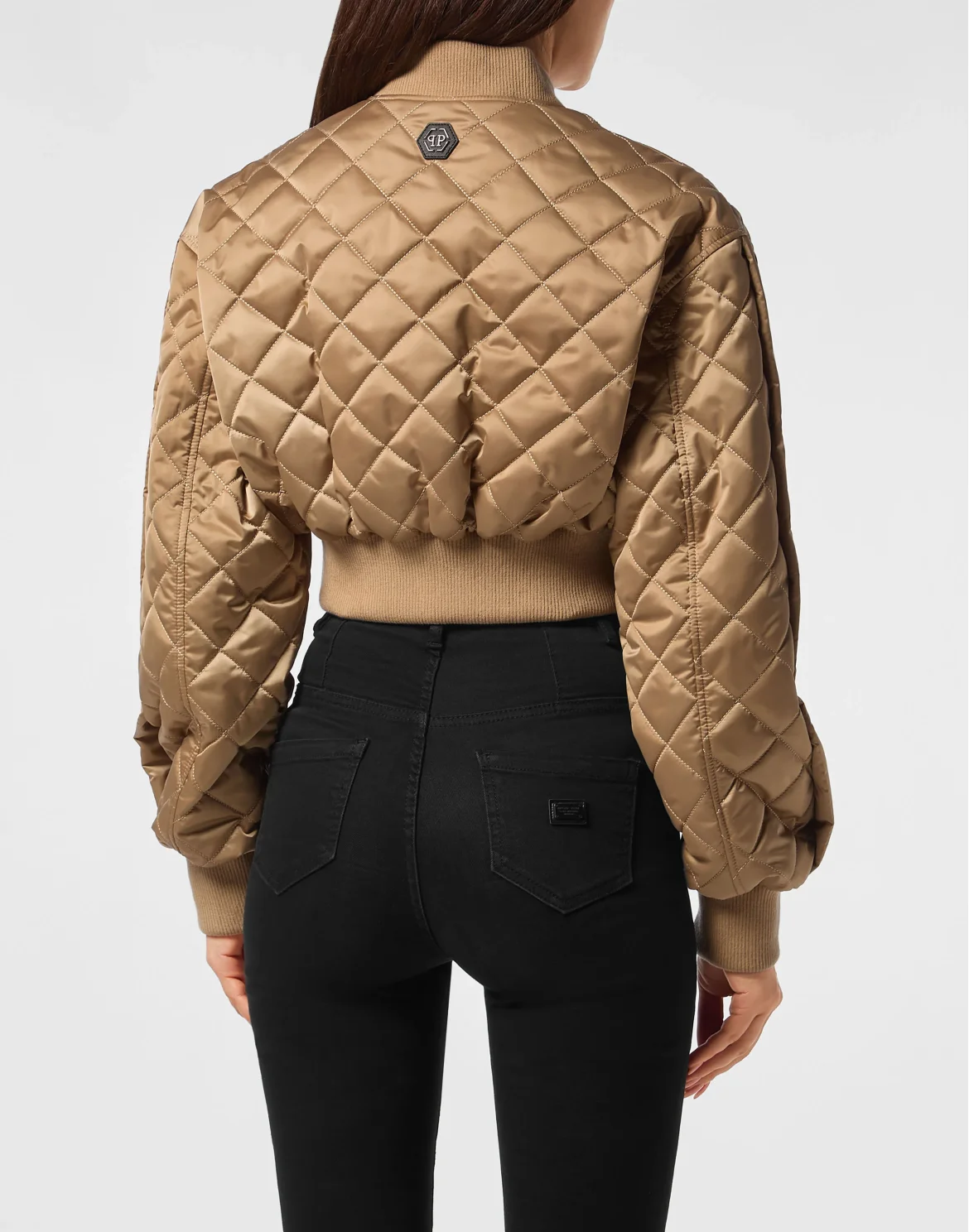 Nylon Cropped Oversize Bomber Matelasse Diamond Signature, цвет: Бежевый