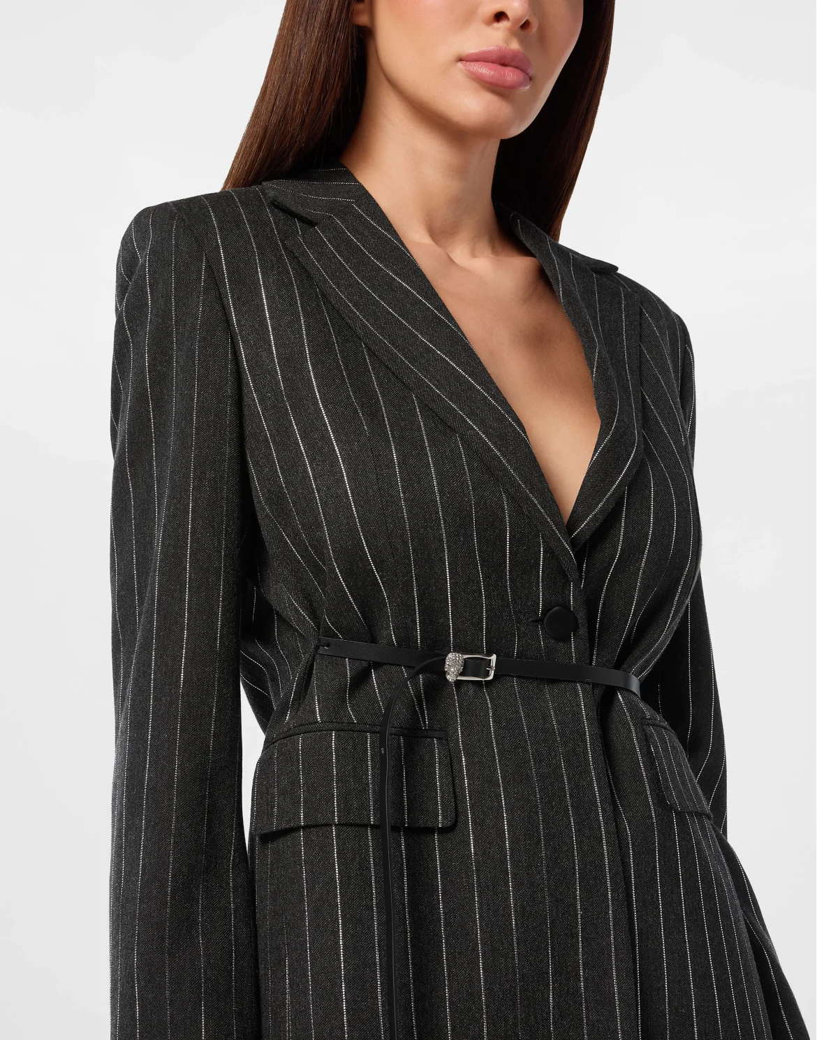 Pinstriped Belted Blazer, цвет: Серый
