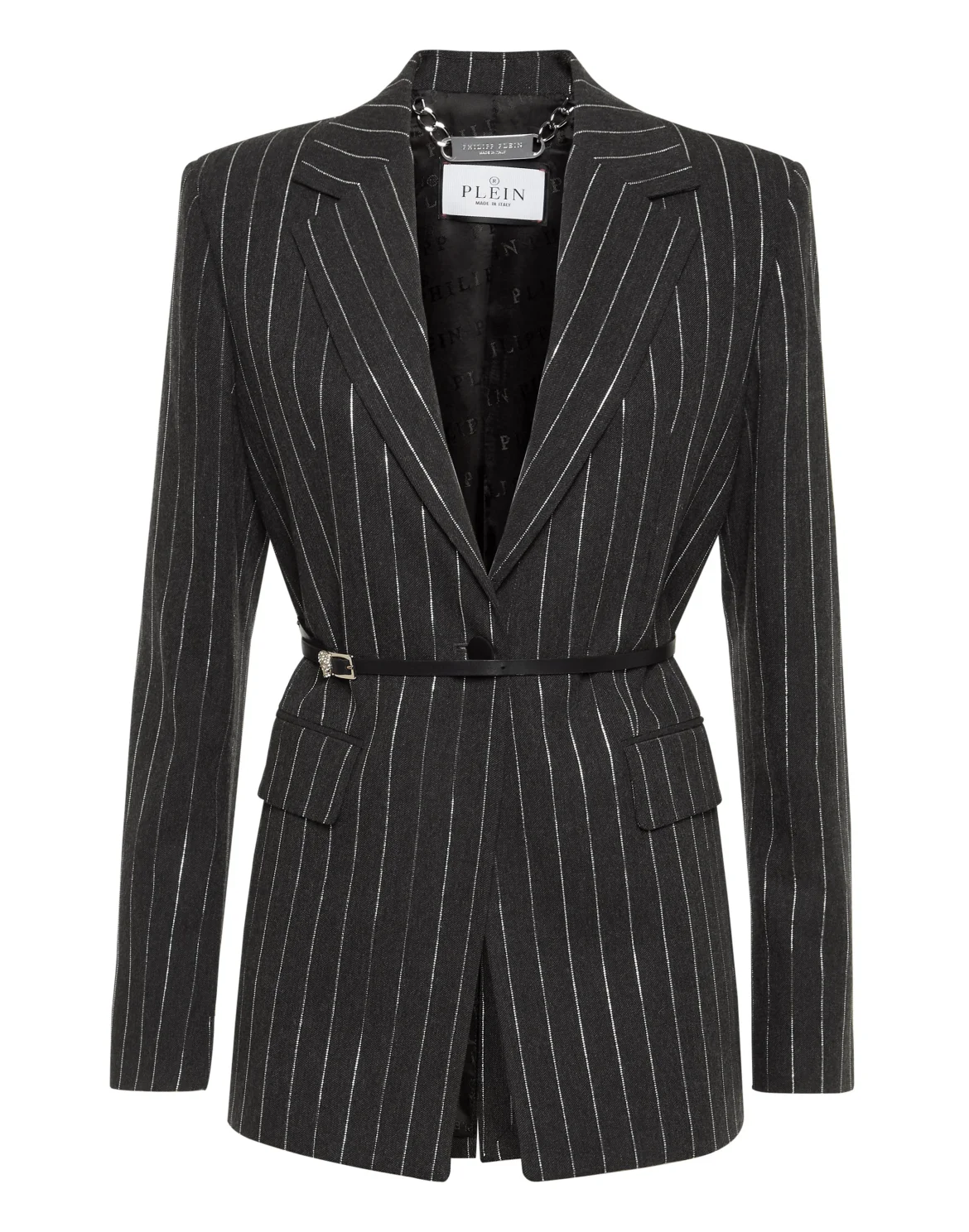Pinstriped Belted Blazer, цвет: Серый
