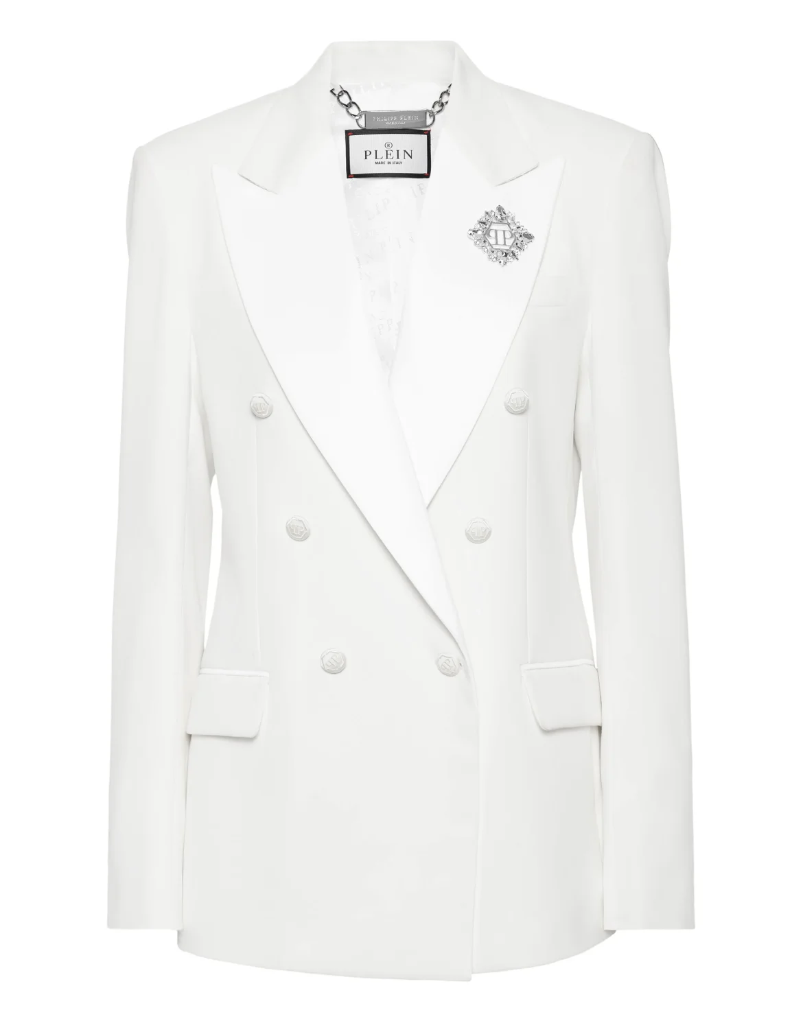 Crepe and Satin Double-Breasted Blazer Dame, цвет: Белый