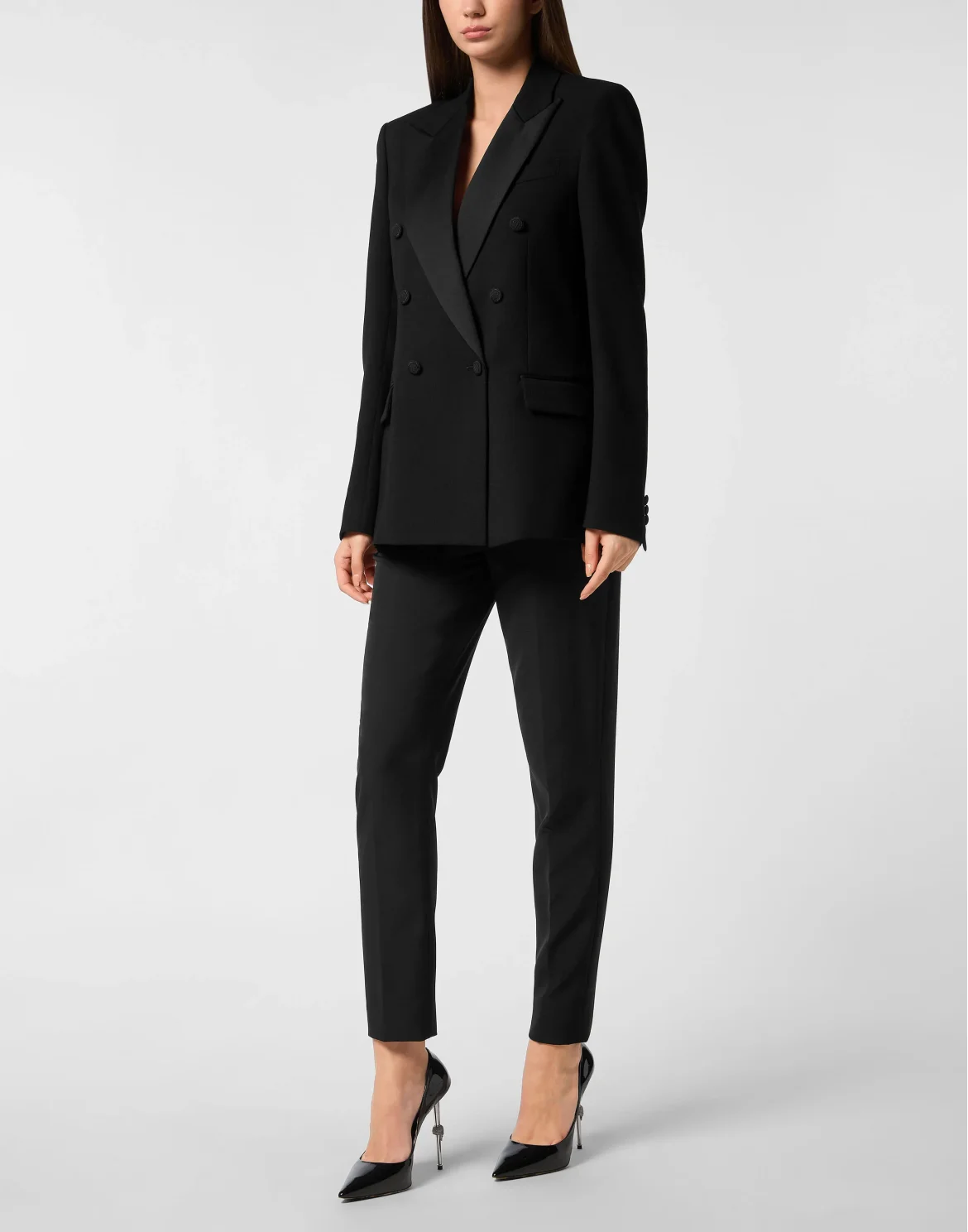 Crepe and Satin Double-Breasted Blazer Dame, цвет: Черный