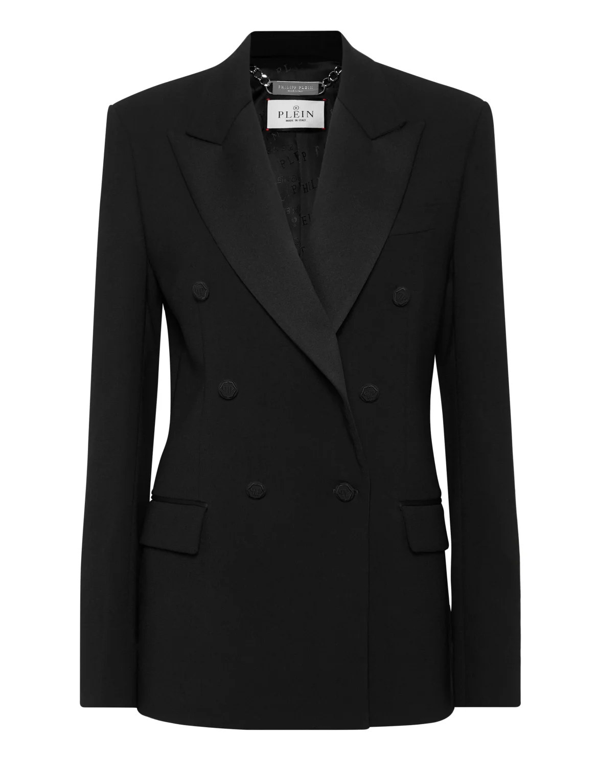 Crepe and Satin Double-Breasted Blazer Dame, цвет: Черный