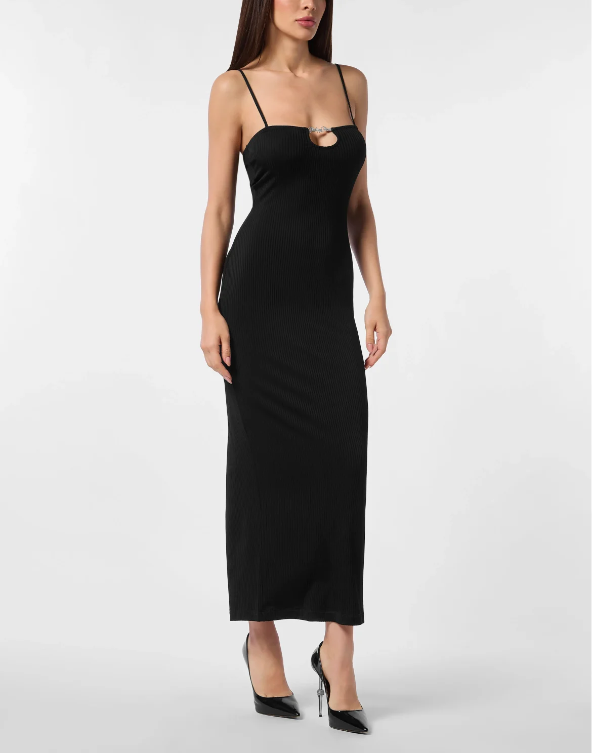 Rib Straight Across Midi Dress, цвет: Черный
