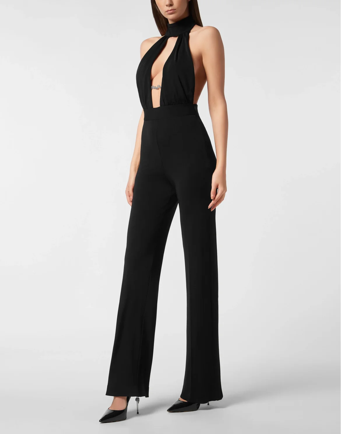Halter Neck Backless Jumpsuit, цвет: Черный
