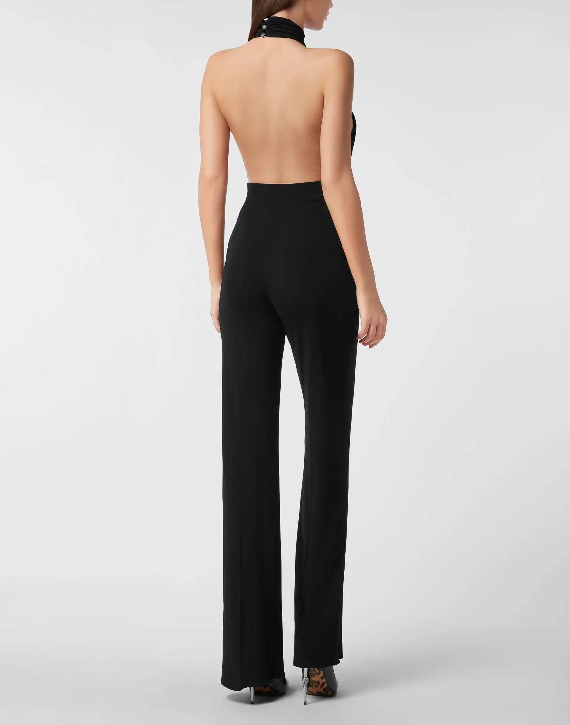 Halter Neck Backless Jumpsuit, цвет: Черный