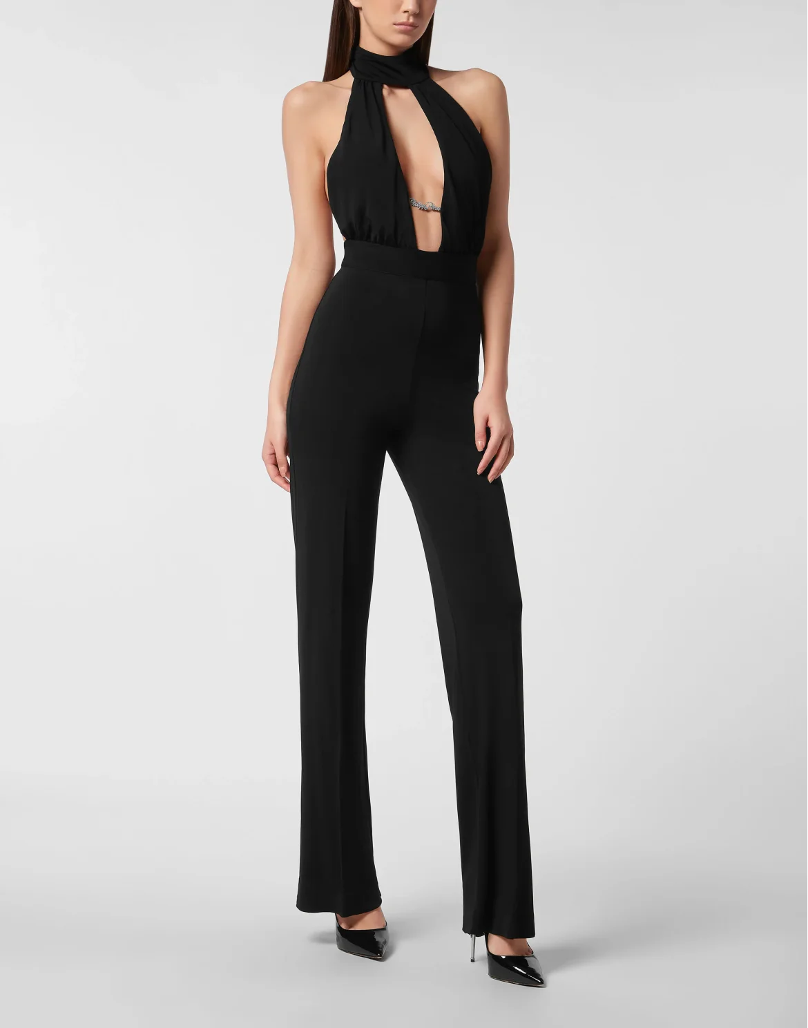 Halter Neck Backless Jumpsuit, цвет: Черный