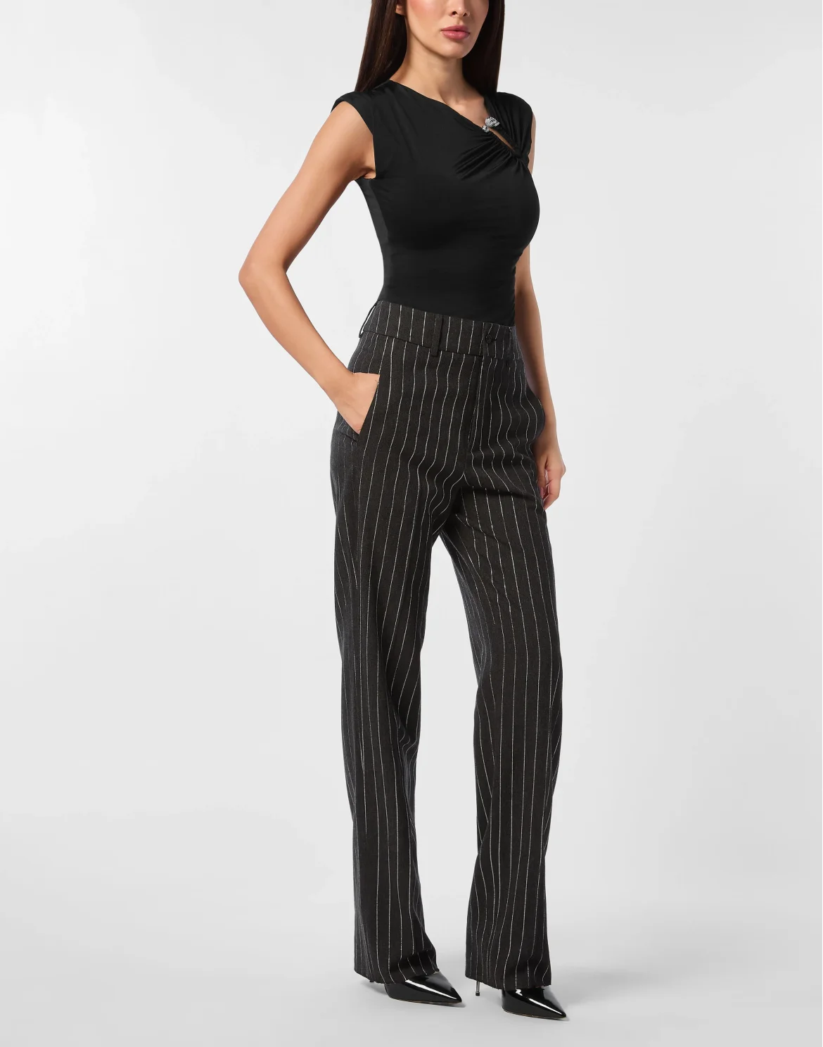 Pinstriped Straight Lady Trousers, цвет: Серый