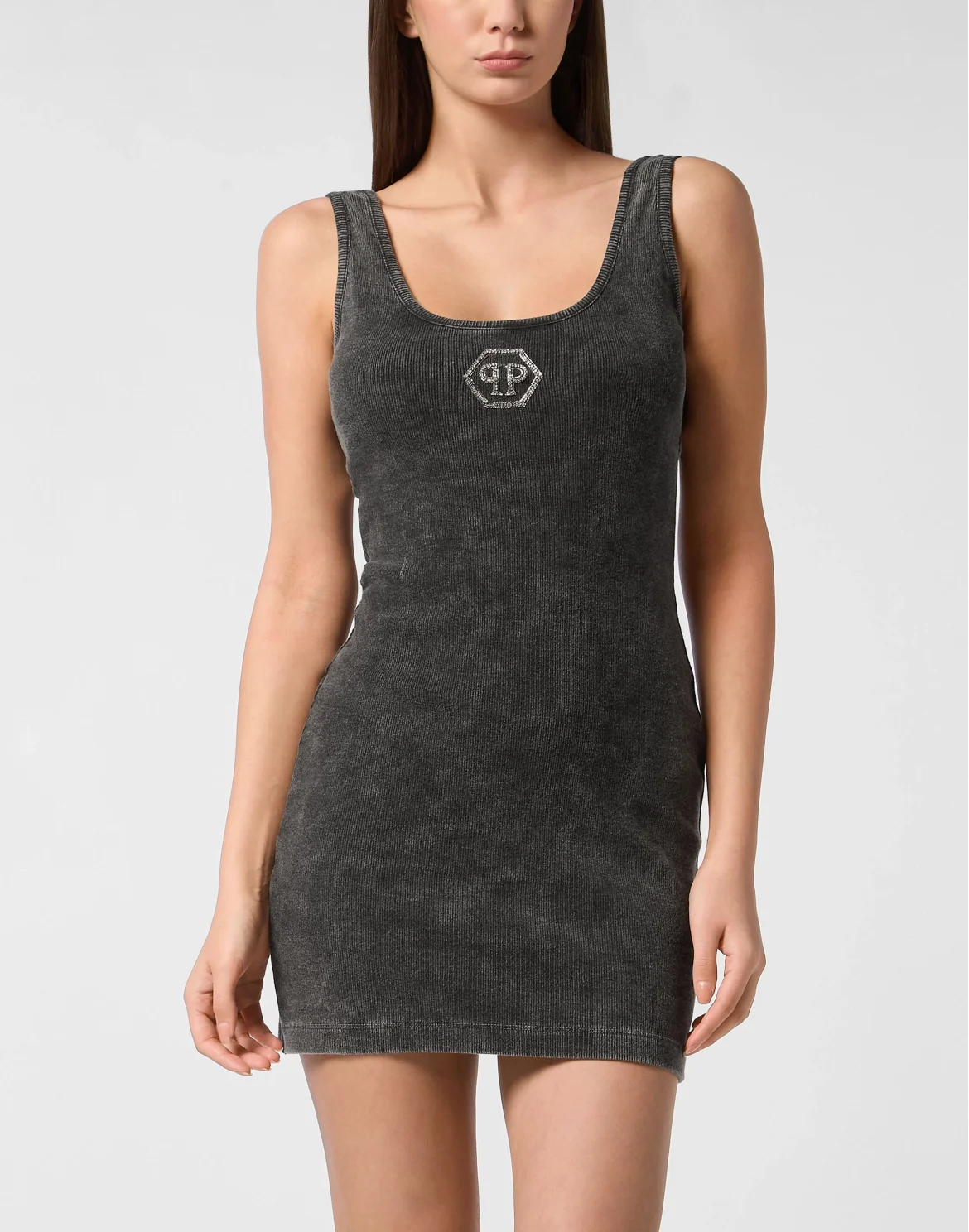 Rib Mini Tank Dress Hexagon, цвет: Серый