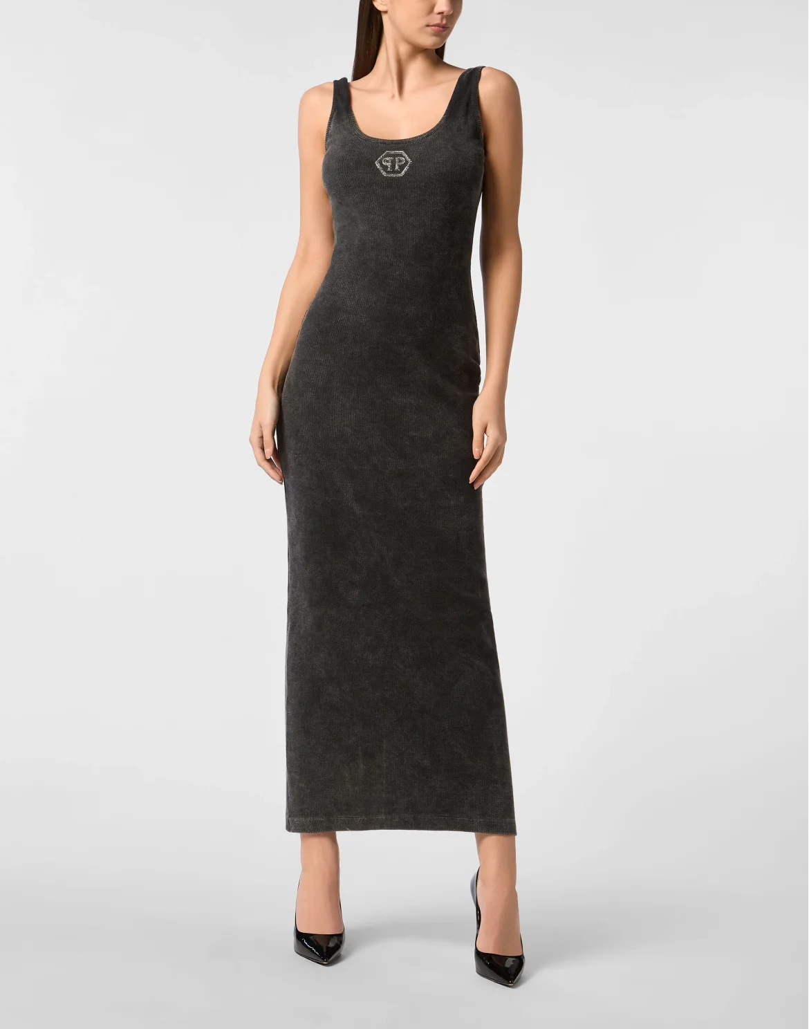 Rib Long Tank Dress Stones Wash Hexagon, цвет: Серый