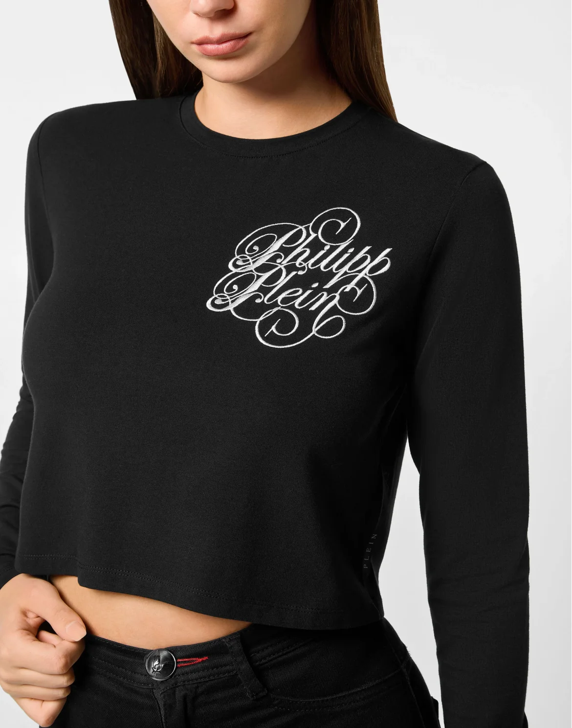 Modal Long-Sleeved T-Shirt Round Neck Signature, цвет: Черный