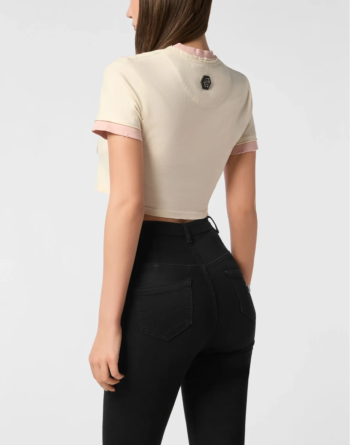 Cropped Fitted T-Shirt Patch Signature, цвет: Бежевый