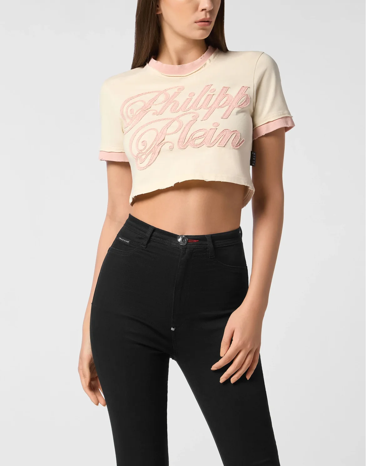 Cropped Fitted T-Shirt Patch Signature, цвет: Бежевый