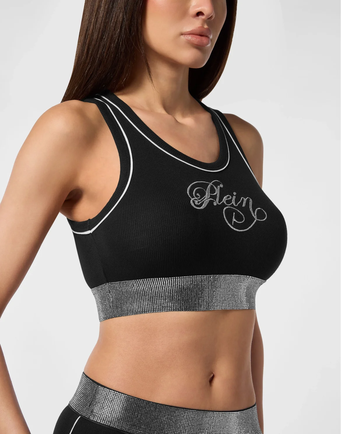 Cropped Tank Top Elastic Strass, цвет: Черный