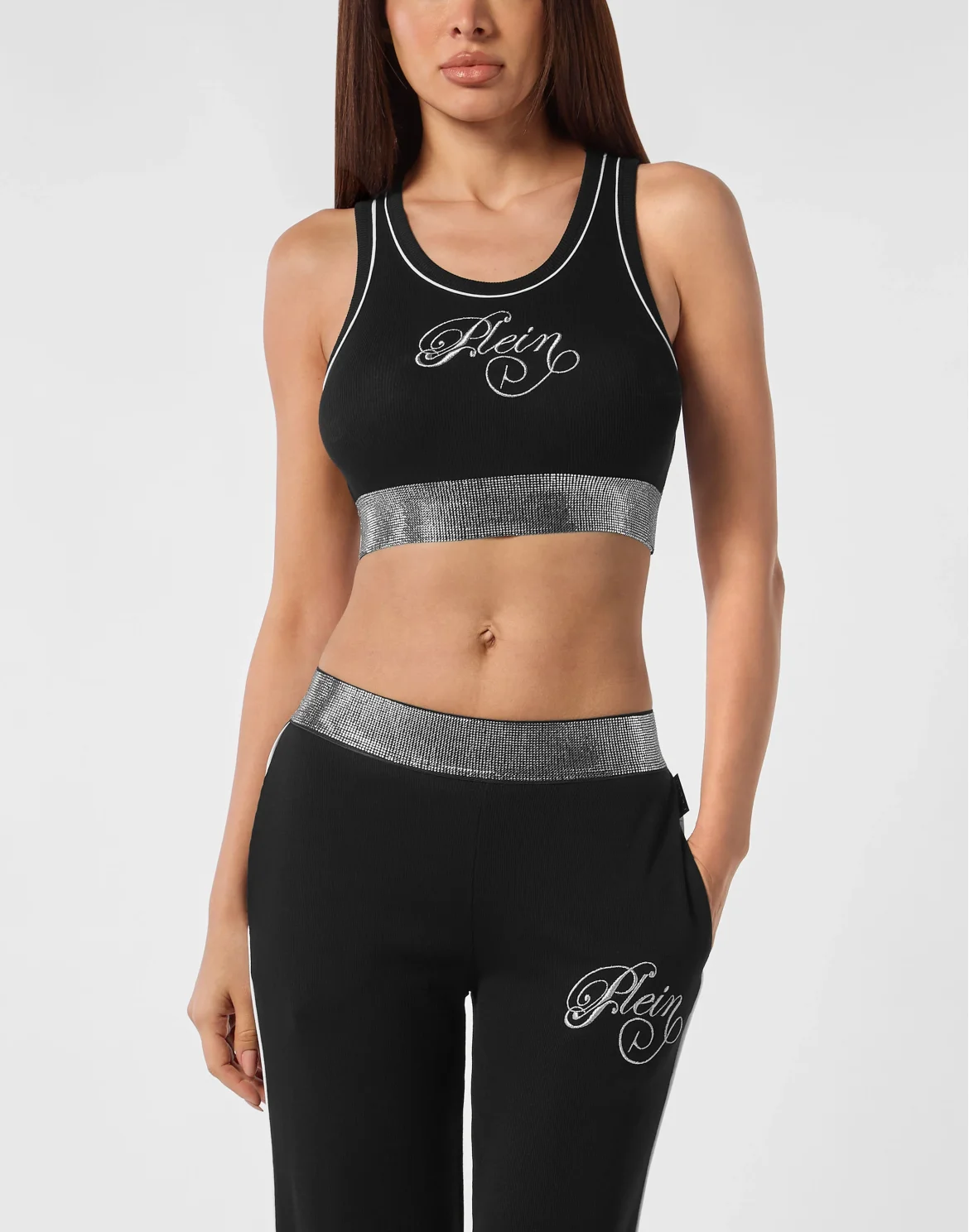 Cropped Tank Top Elastic Strass, цвет: Черный