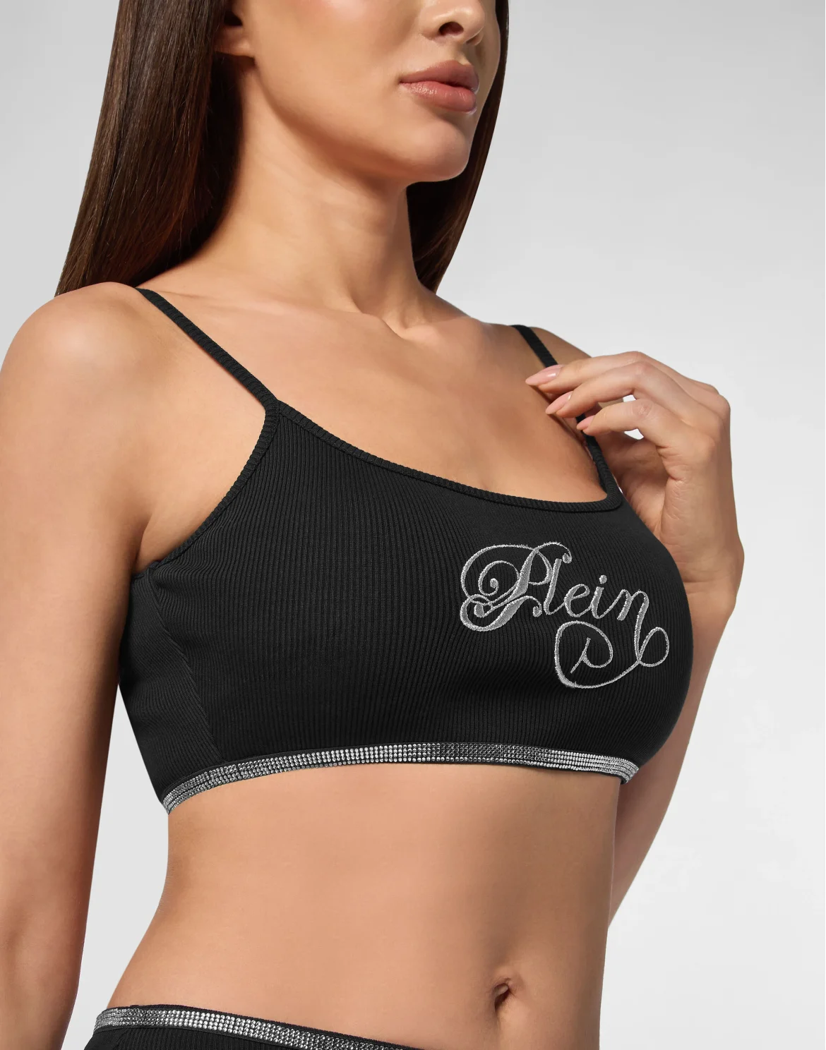 Mini Tank Top Elastic Strass Signature, цвет: Черный