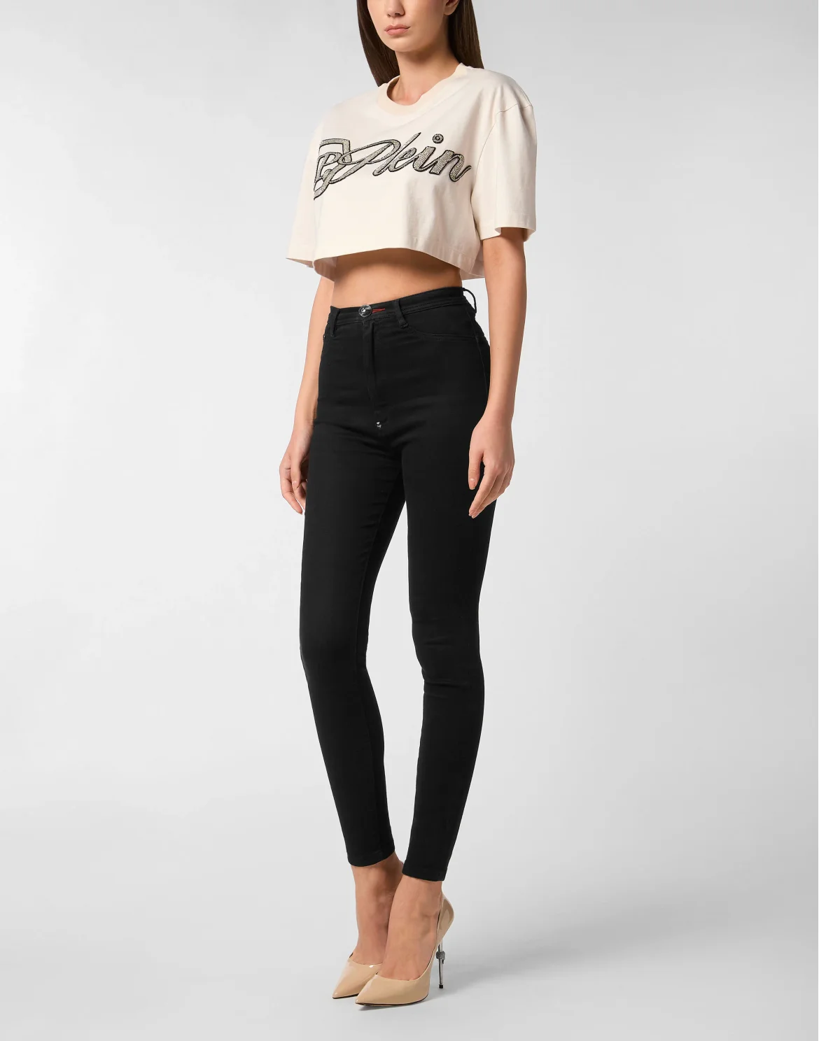 Cropped T-Shirt Crystal Signature, цвет: Бежевый