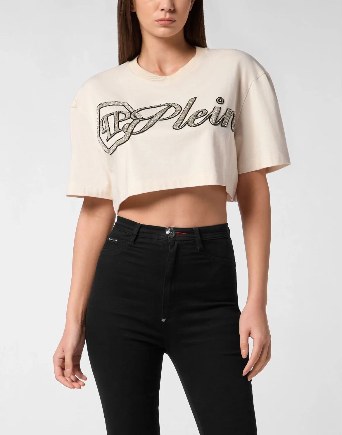 Cropped T-Shirt Crystal Signature, цвет: Бежевый