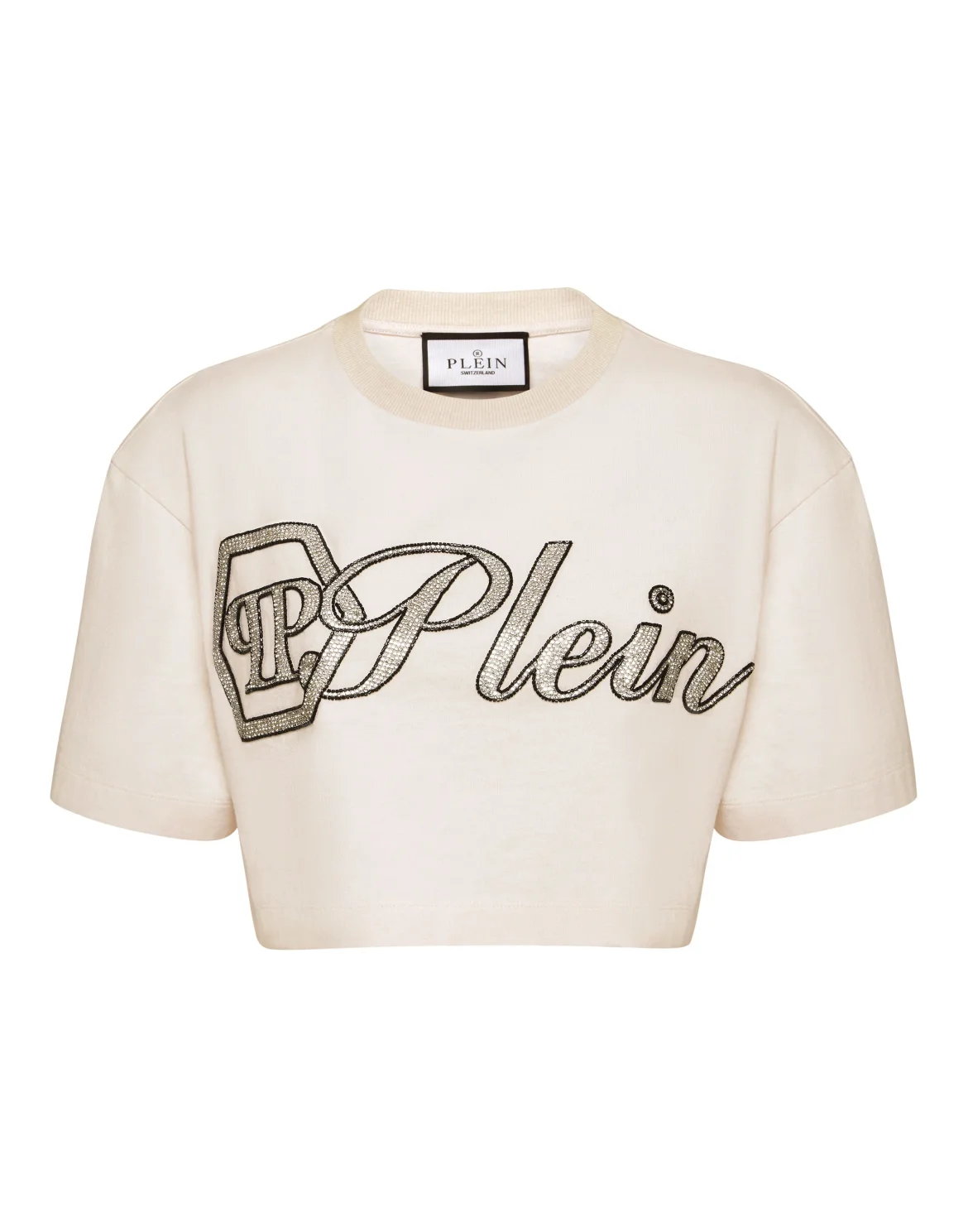 Cropped T-Shirt Crystal Signature, цвет: Бежевый