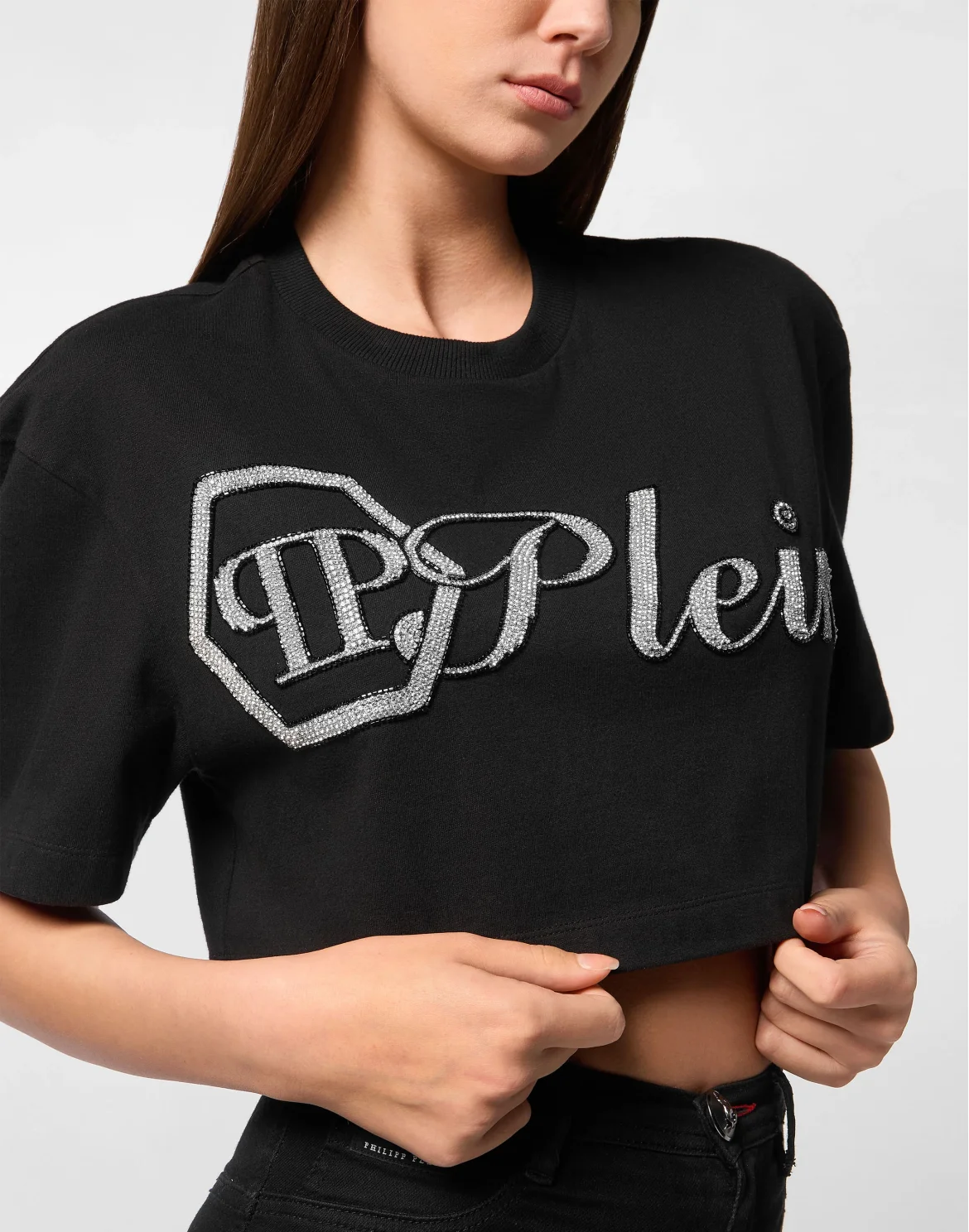 Cropped T-Shirt Crystal Signature, цвет: Черный