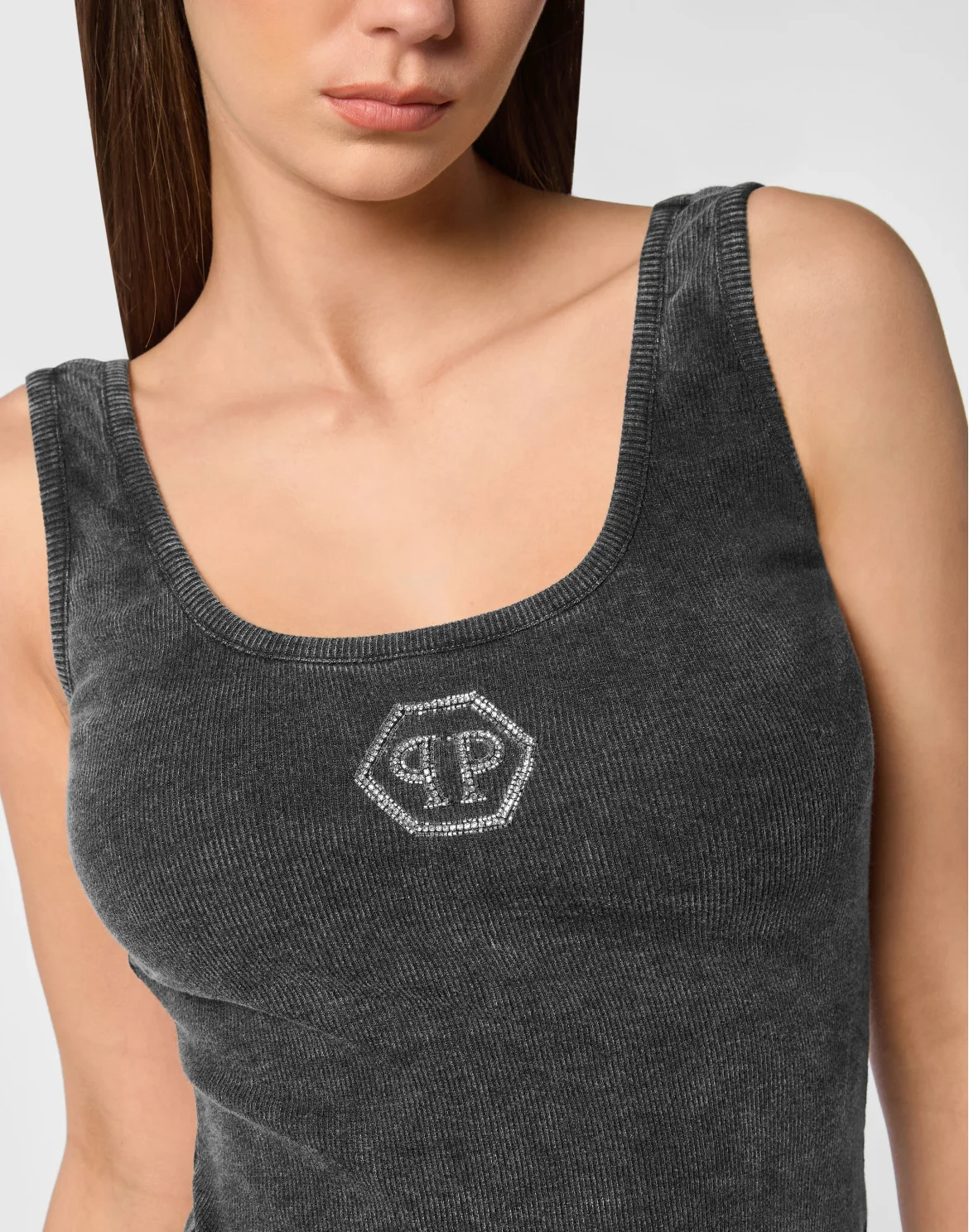 Rib Tank Top Stones Wash Hexagon, цвет: Серый