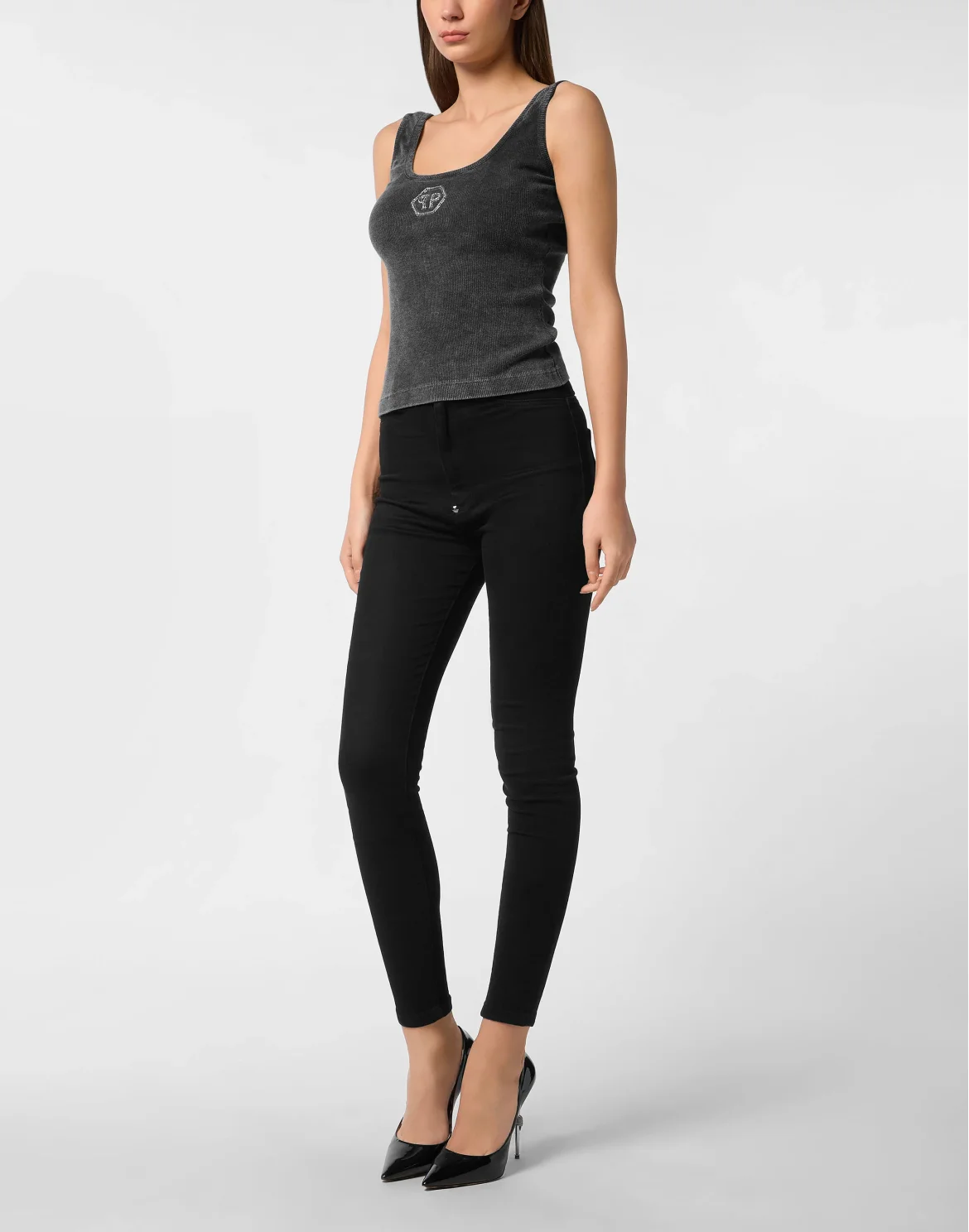 Rib Tank Top Stones Wash Hexagon, цвет: Серый