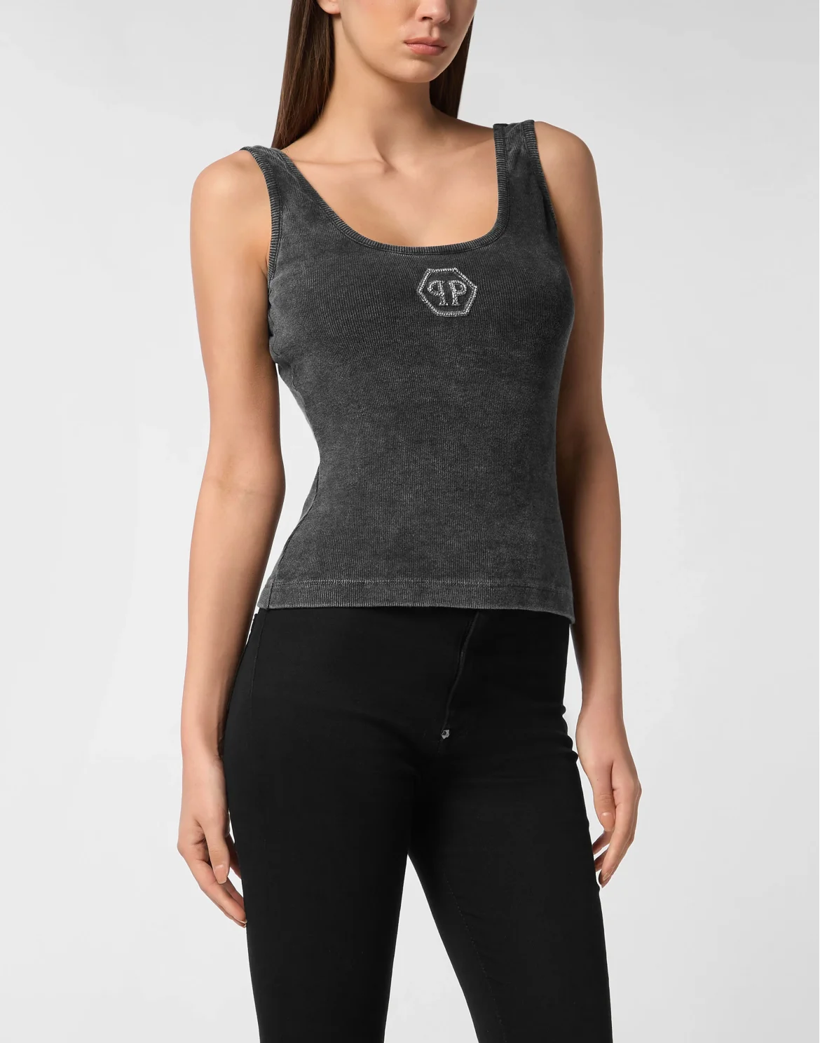Rib Tank Top Stones Wash Hexagon, цвет: Серый