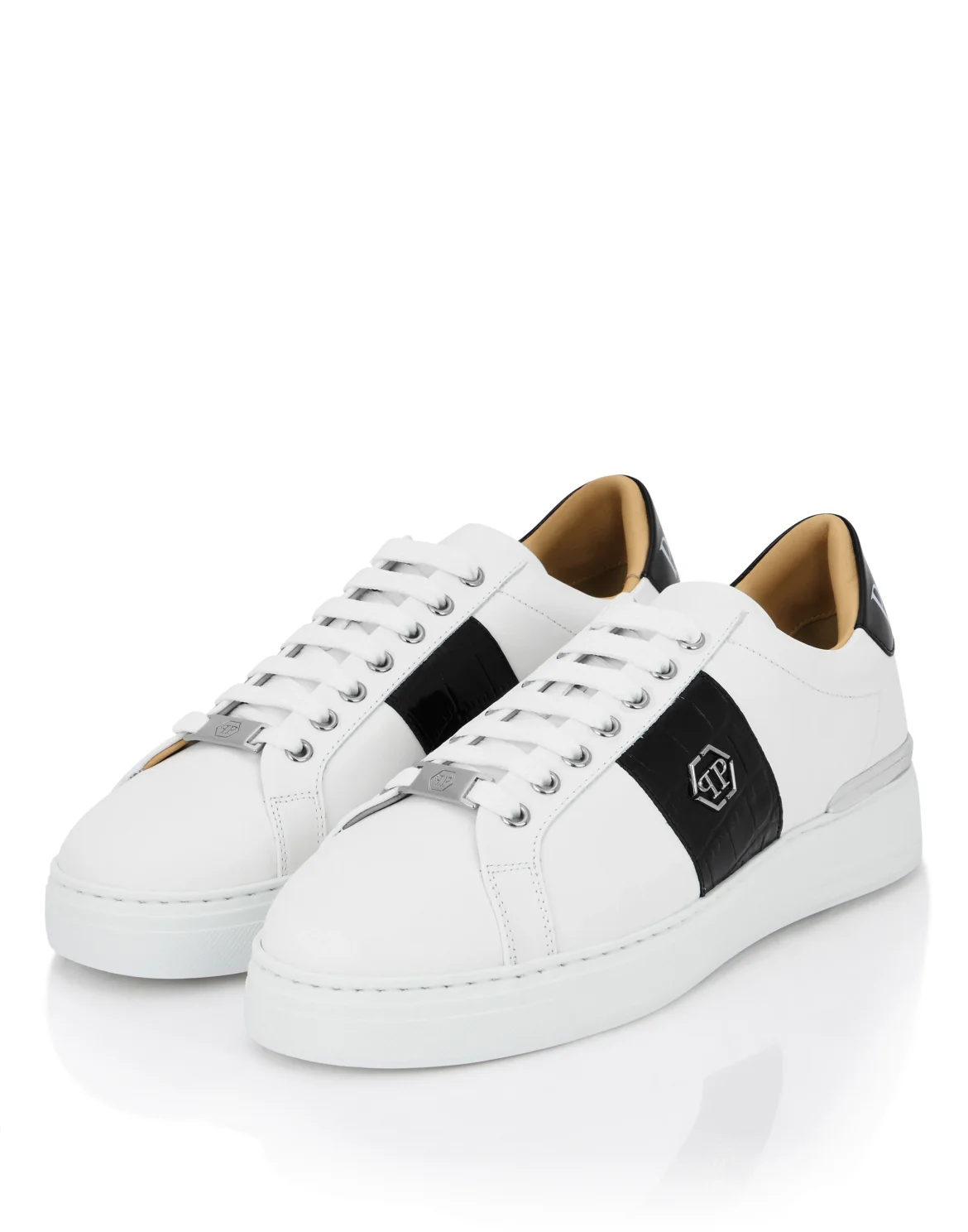 Mix Leather Lo-Top Sneakers Hexagon, цвет: Белый