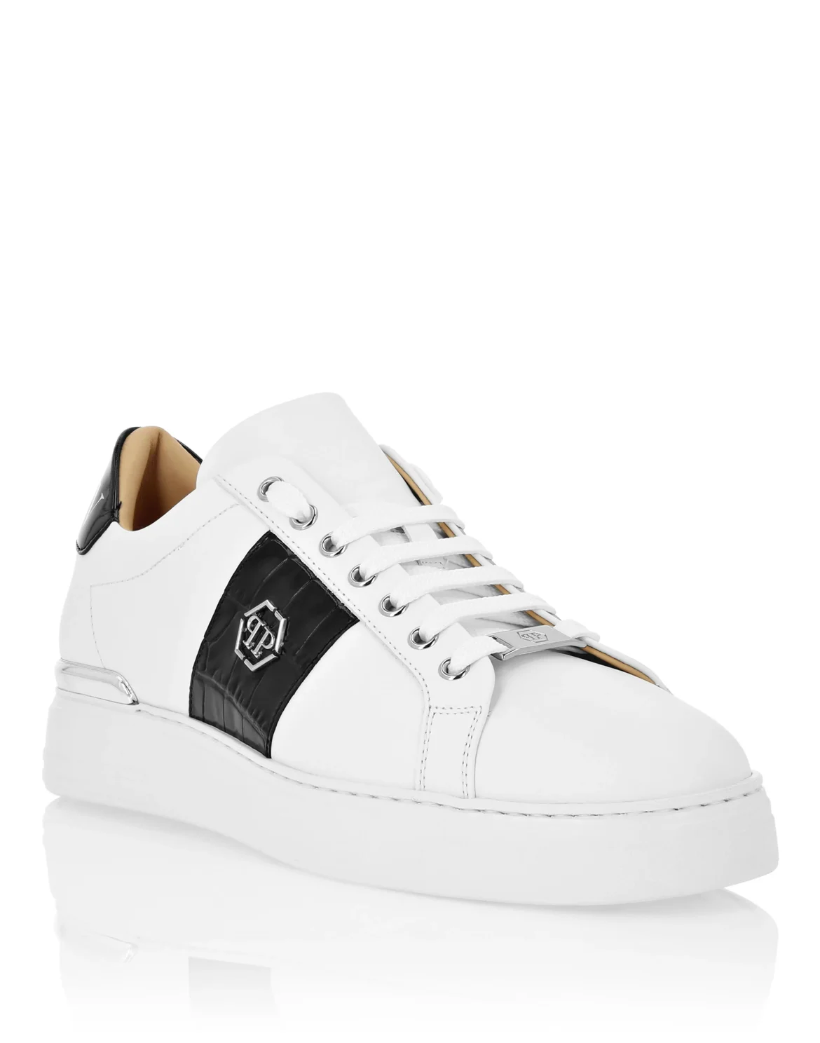 Mix Leather Lo-Top Sneakers Hexagon, цвет: Белый