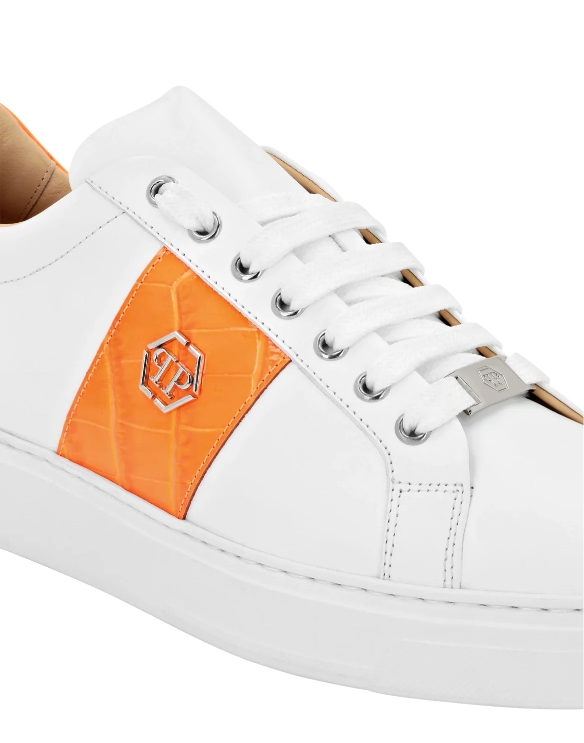 Mix Leather Lo-Top Sneakers Hexagon, цвет: Оранжевый