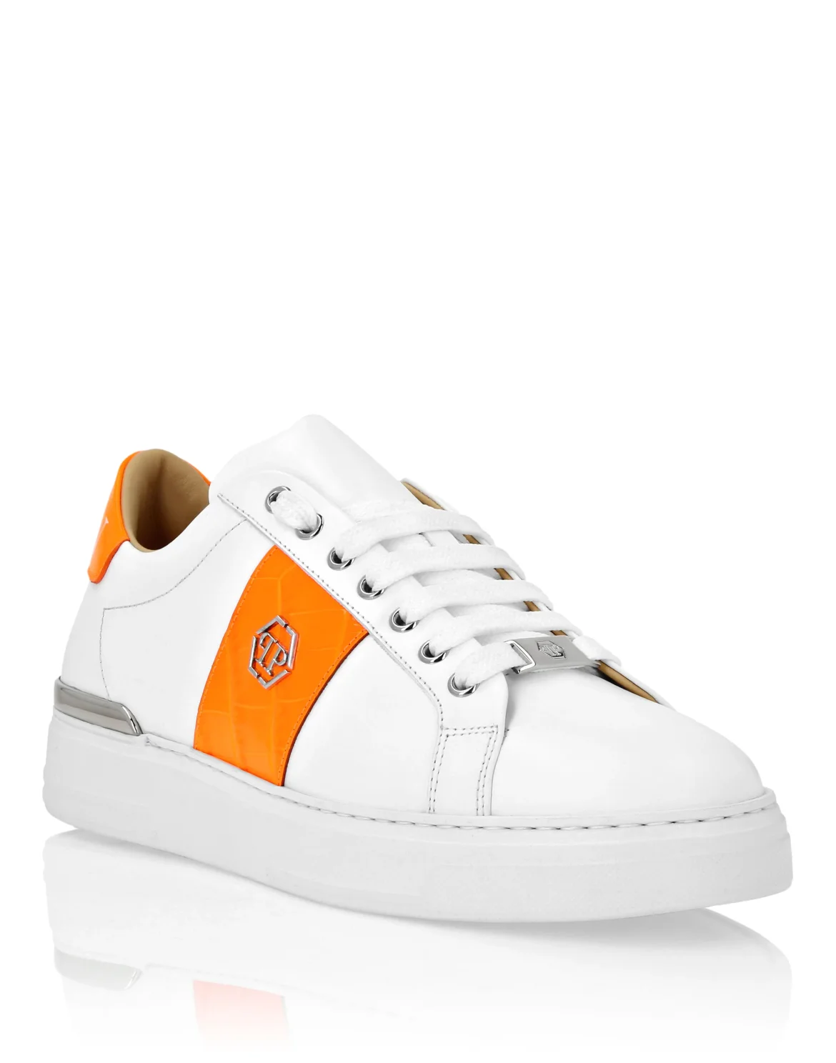 Mix Leather Lo-Top Sneakers Hexagon, цвет: Оранжевый