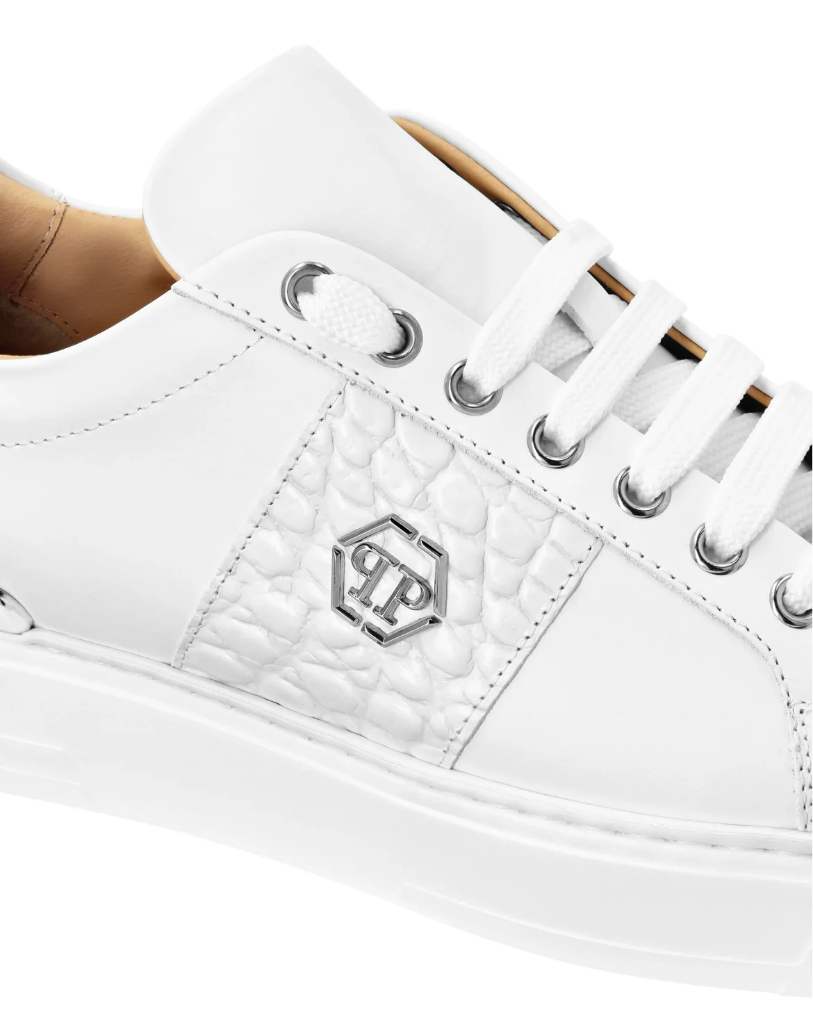 Mix Leather Lo-Top Sneakers Hexagon, цвет: Белый