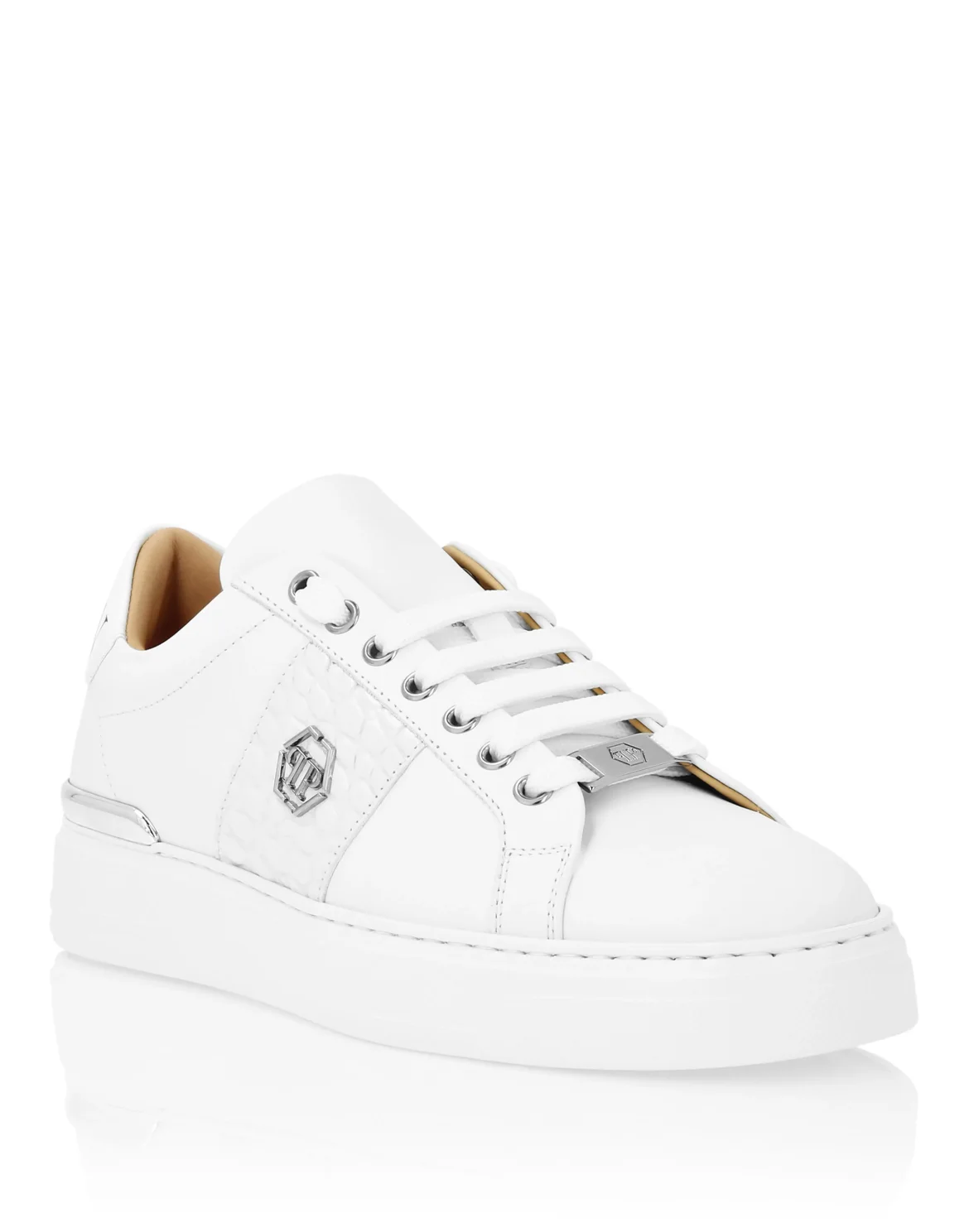 Mix Leather Lo-Top Sneakers Hexagon, цвет: Белый