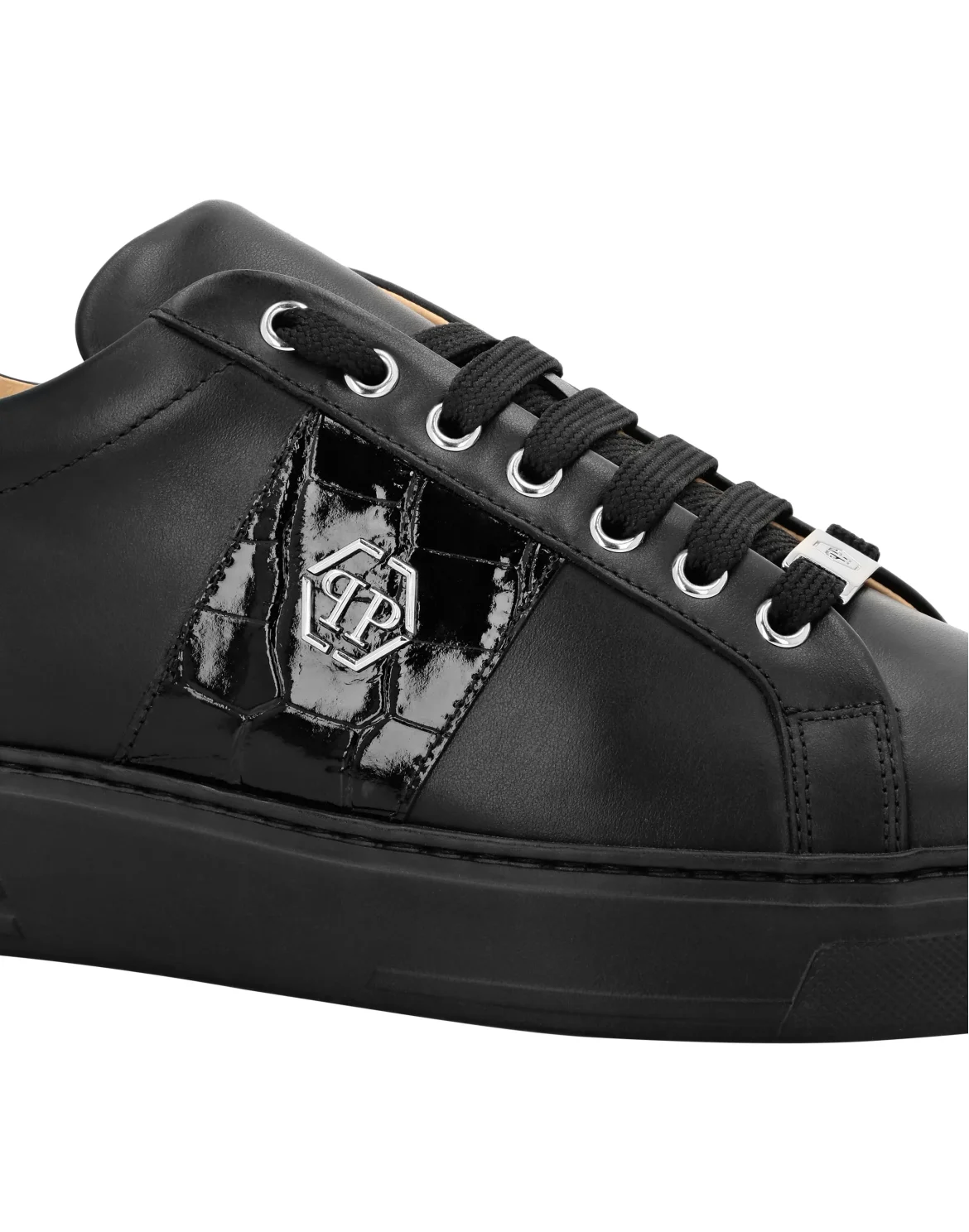 Mix Leather Lo-Top Sneakers Hexagon, цвет: Черный