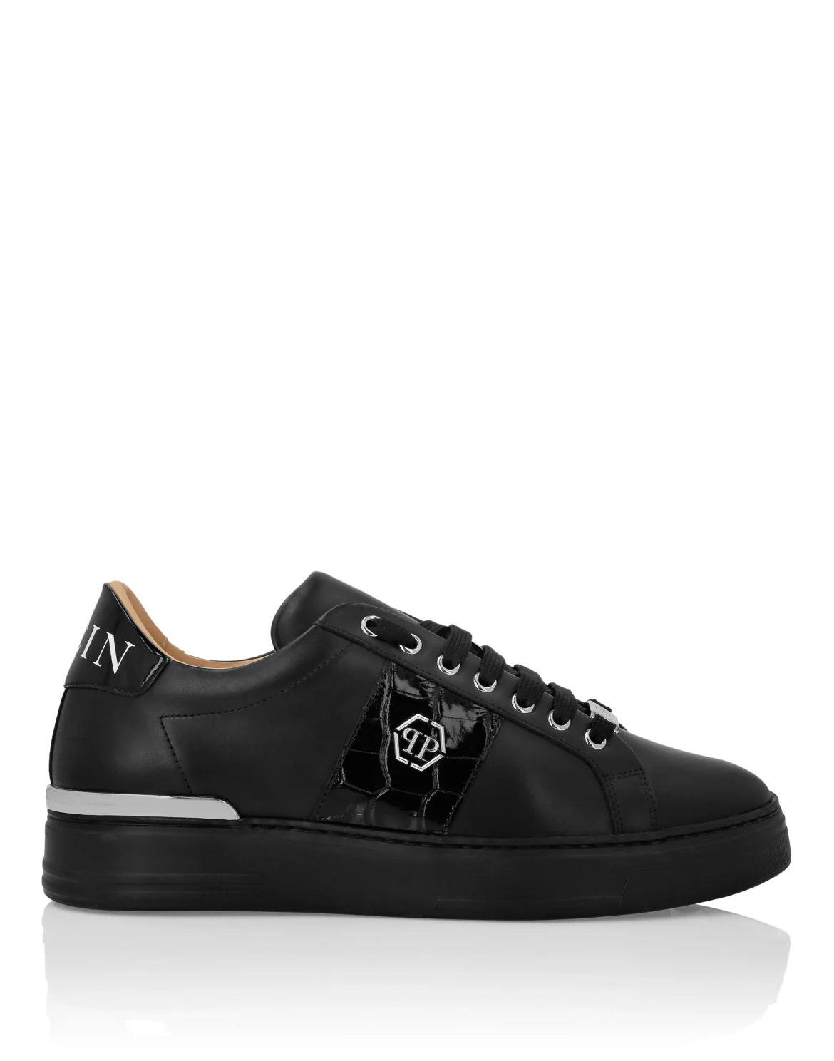 Mix Leather Lo-Top Sneakers Hexagon, цвет: Черный