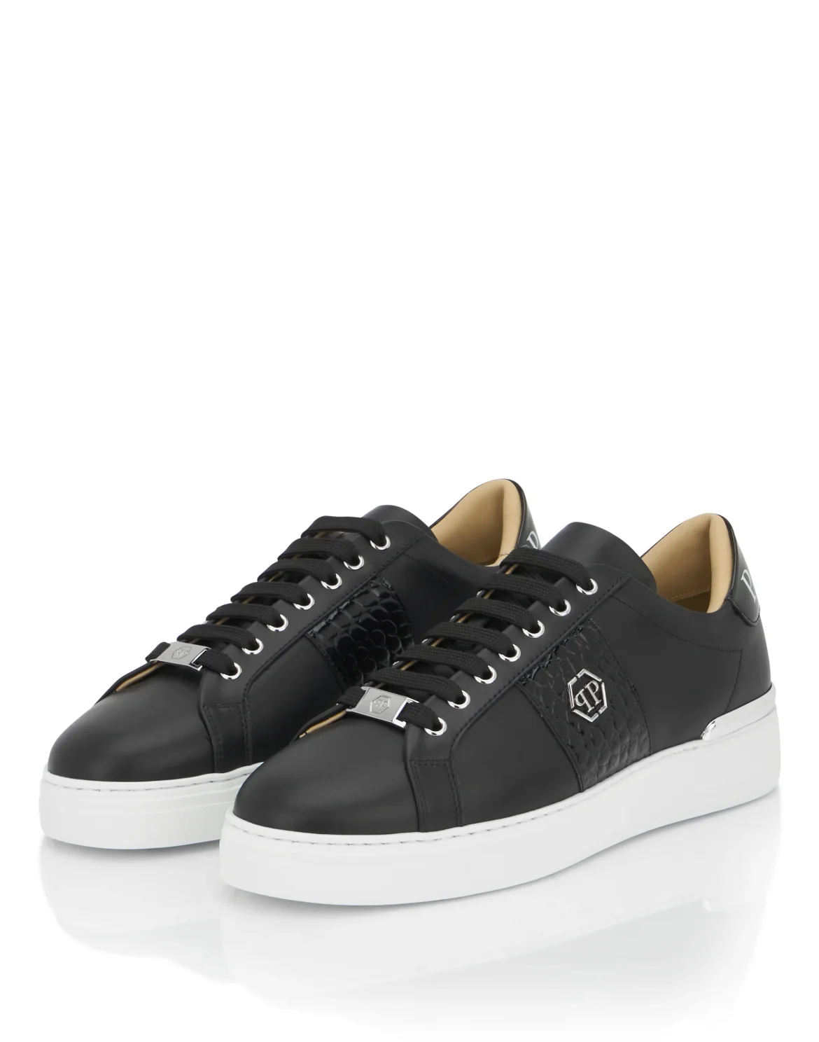 Mix Leather Lo-Top Sneakers Hexagon, цвет: Черный