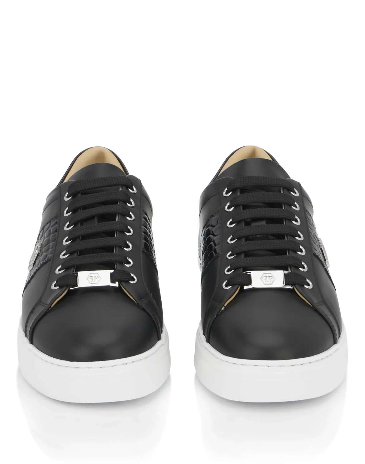 Mix Leather Lo-Top Sneakers Hexagon, цвет: Черный
