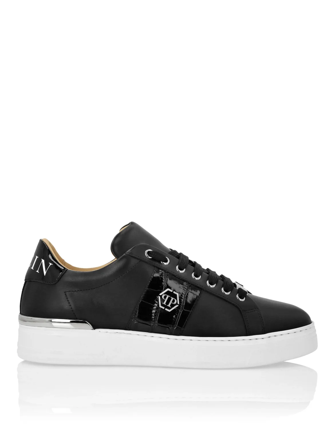 Mix Leather Lo-Top Sneakers Hexagon, цвет: Черный