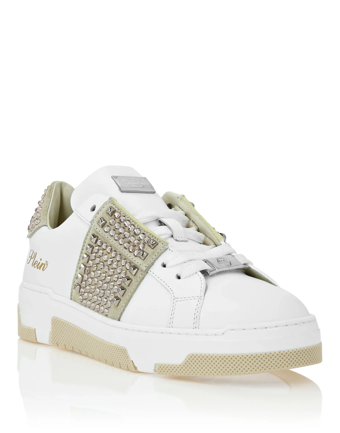 Low Top Sneakers Strass Studs, цвет: Бежевый