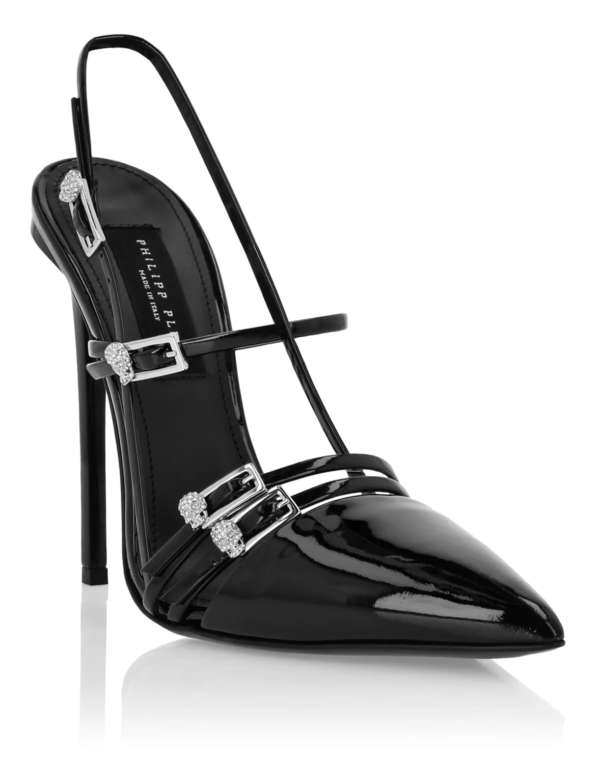 Multi-Strap High-Heel Slingbacks 12 Skull, цвет: Черный