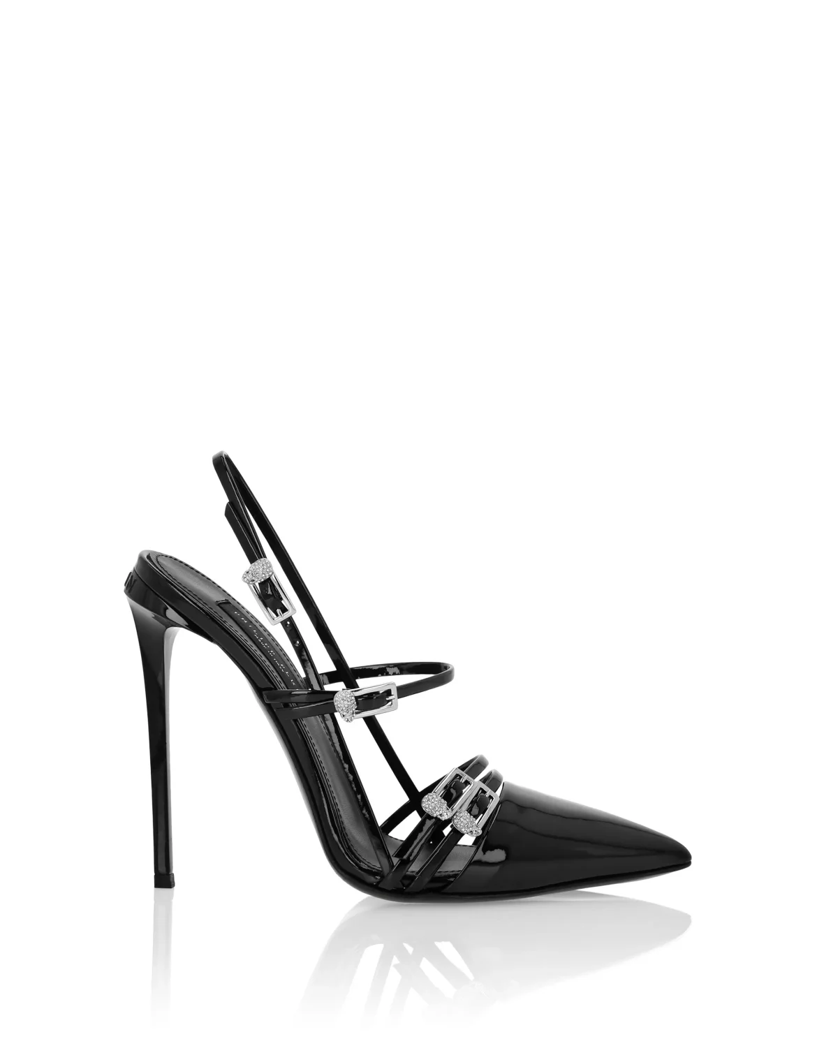 Multi-Strap High-Heel Slingbacks 12 Skull, цвет: Черный