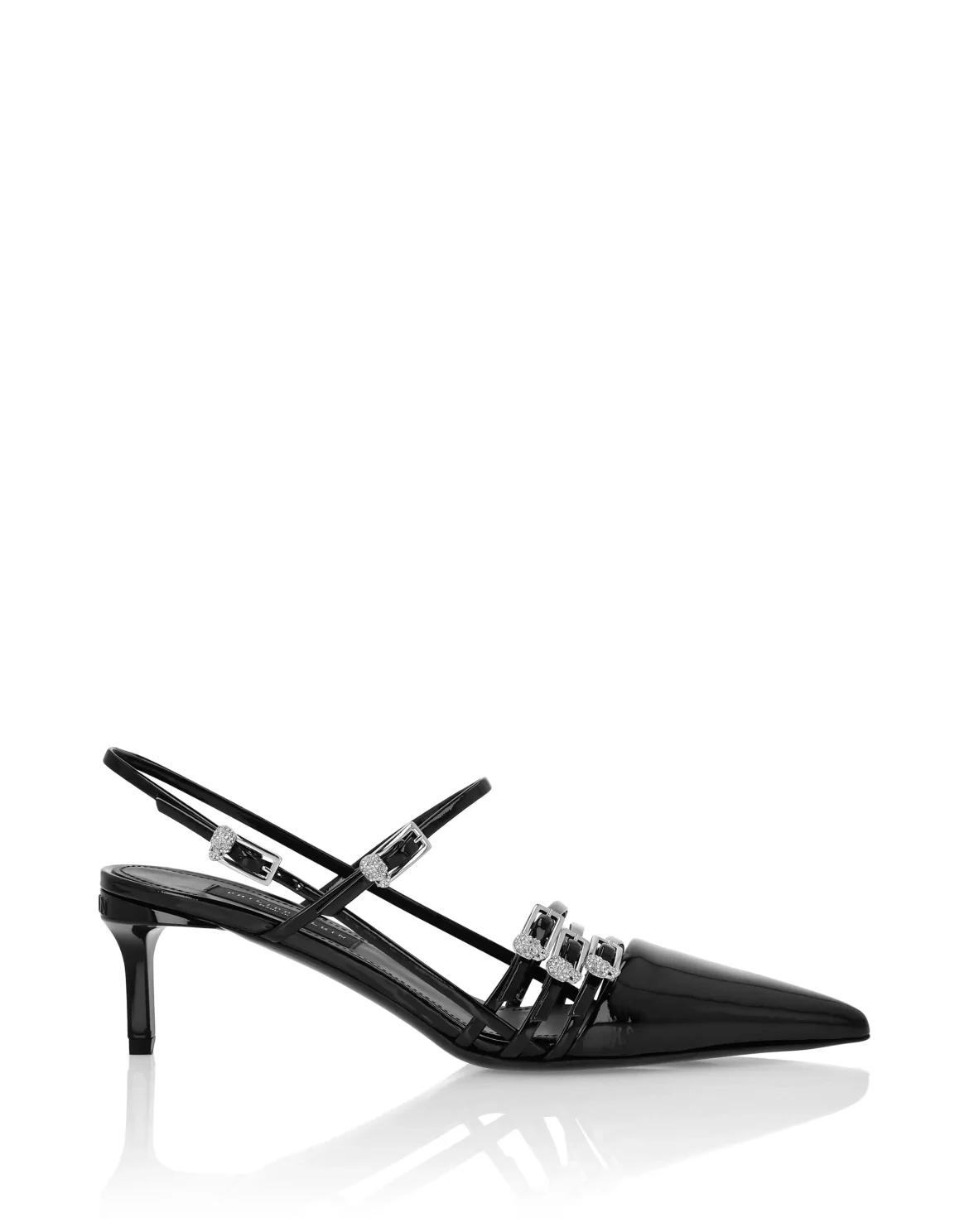 Multi-Strap Mid-Heel Slingbacks 5, цвет: Черный