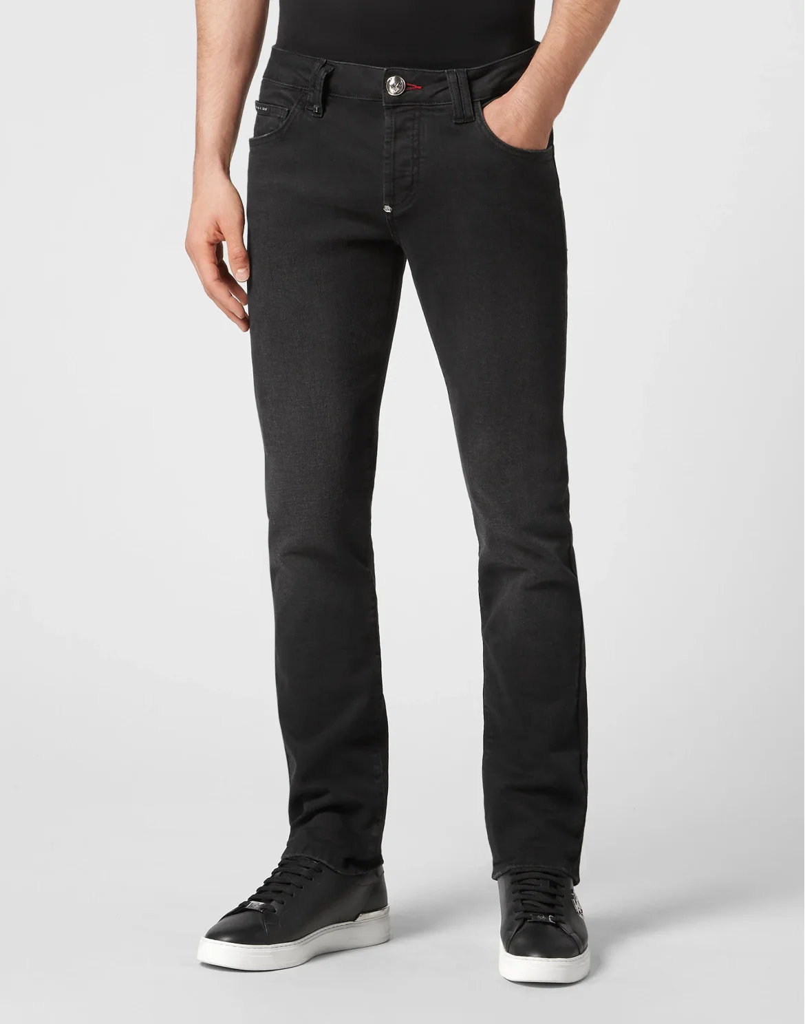Denim Trousers Straight Cut Supreme Iconic Plein Basic, цвет: Черный
