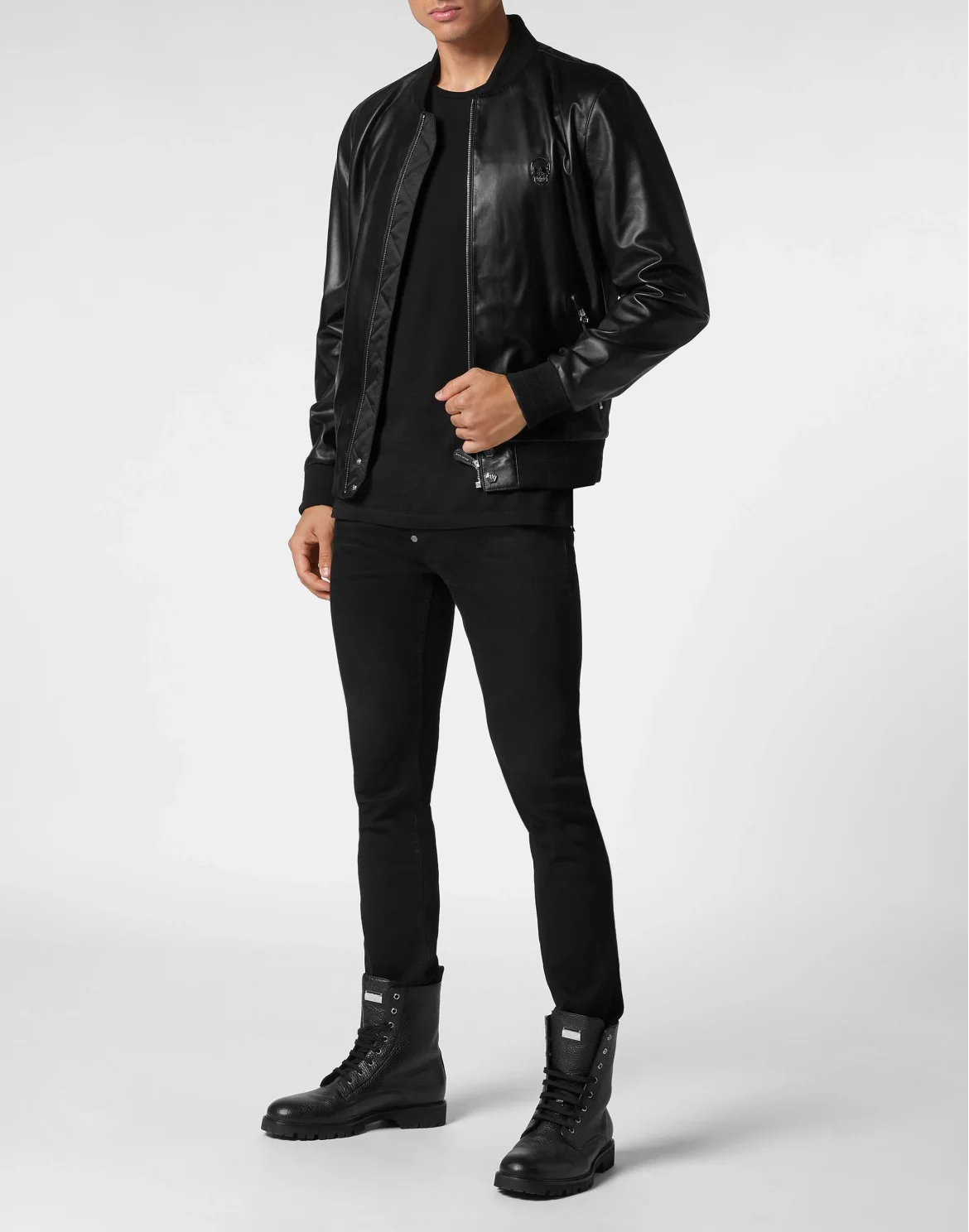 Leather Bomber Skull, цвет: Черный