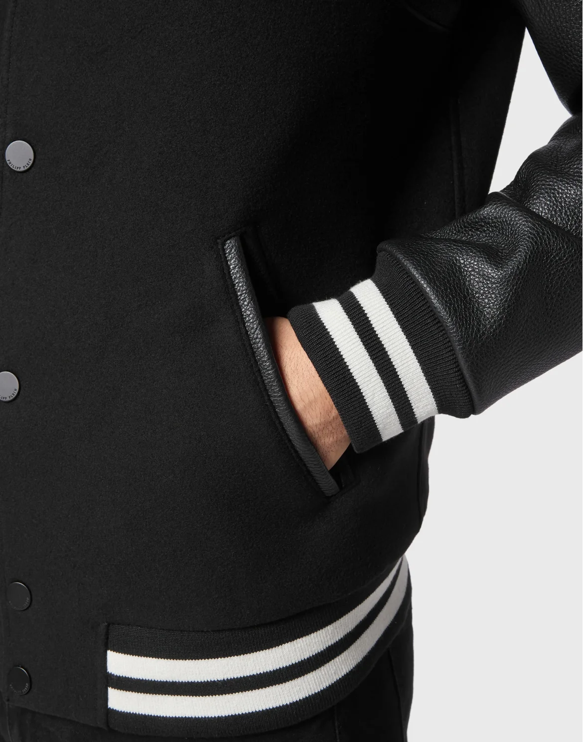 Slim Cut Wool And Leather Bomber Embroidery, цвет: Черный