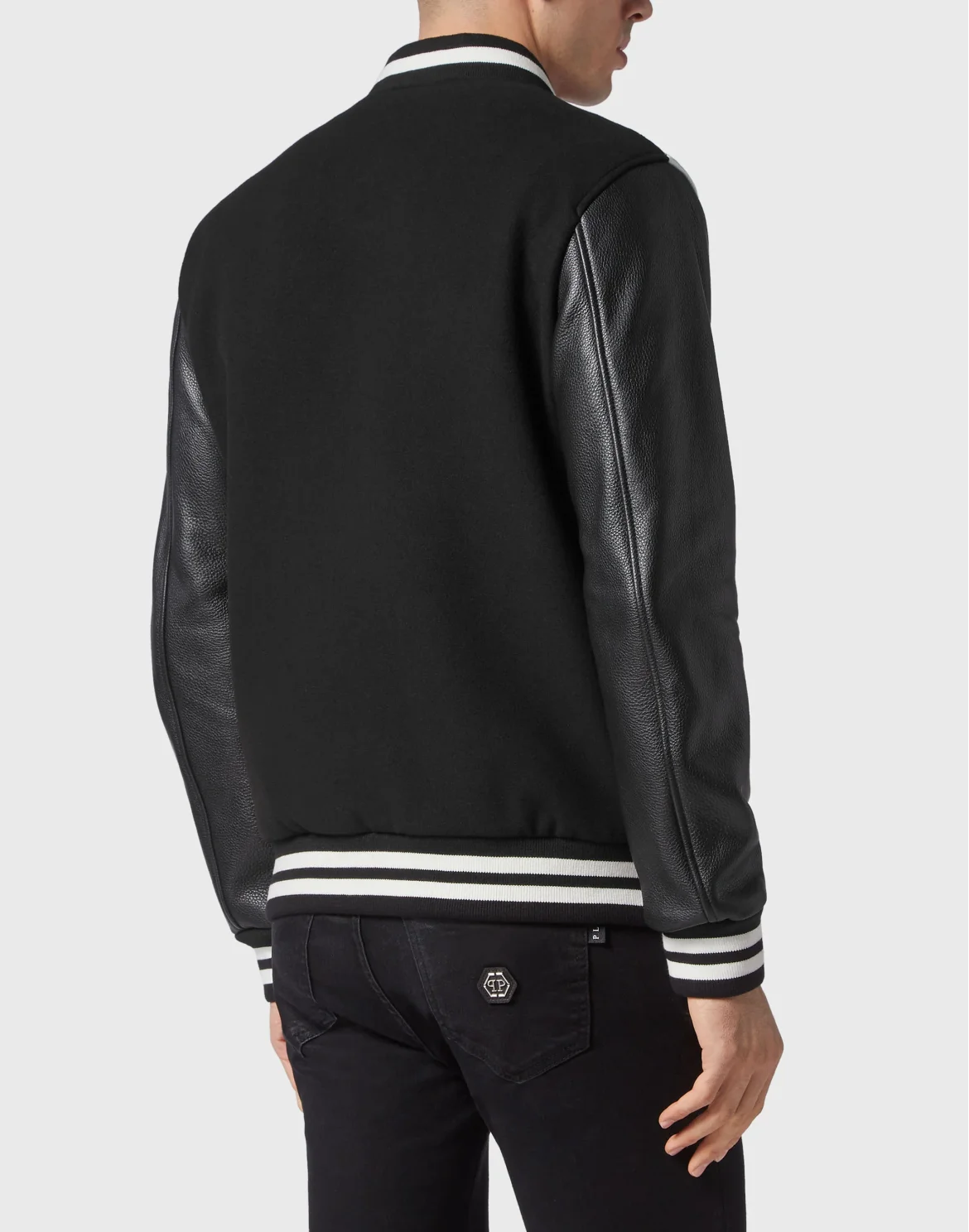 Slim Cut Wool And Leather Bomber Embroidery, цвет: Черный