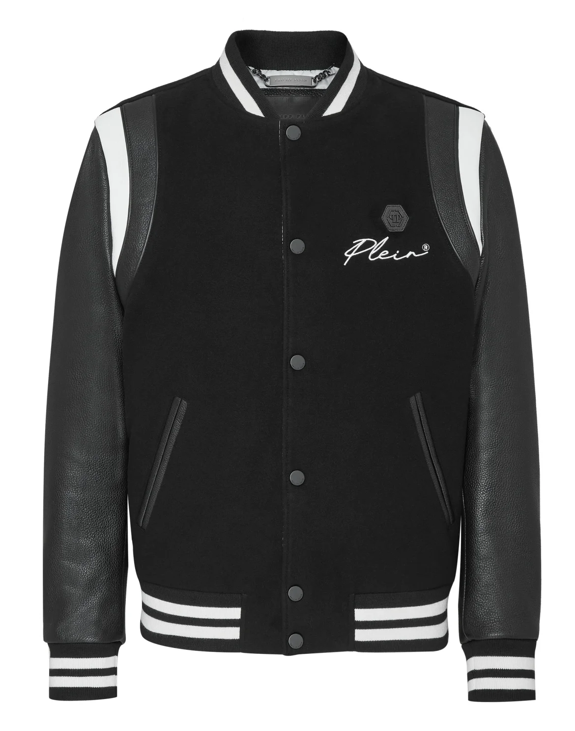 Slim Cut Wool And Leather Bomber Embroidery, цвет: Черный