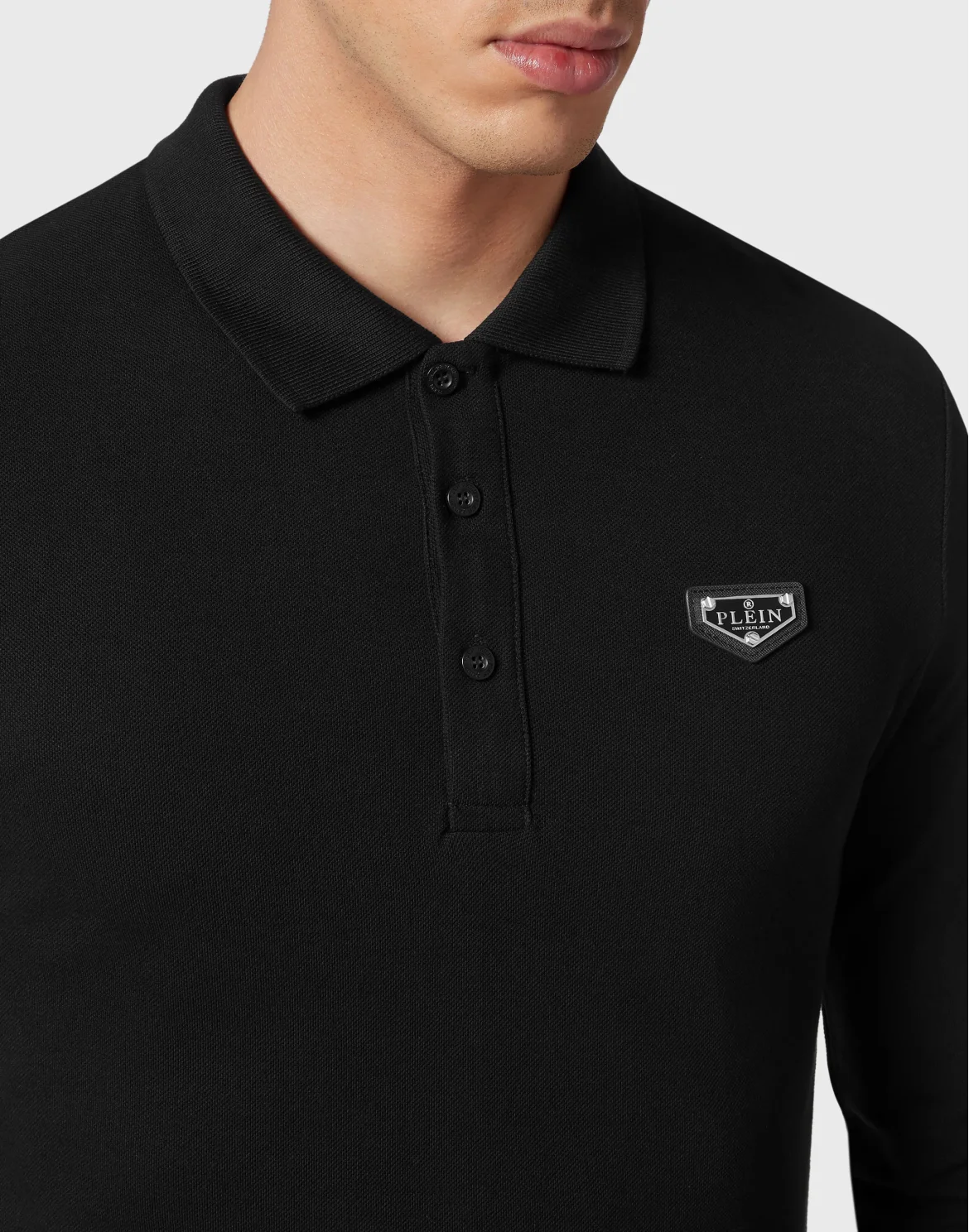 Slim Fit Long-Sleeve Polo, цвет: Черный